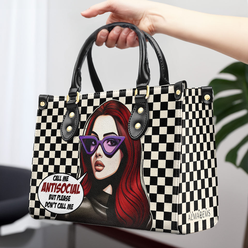 Llámame antisocial, pero no me llames así - Bolso de mano de cuero personalizado - DB47