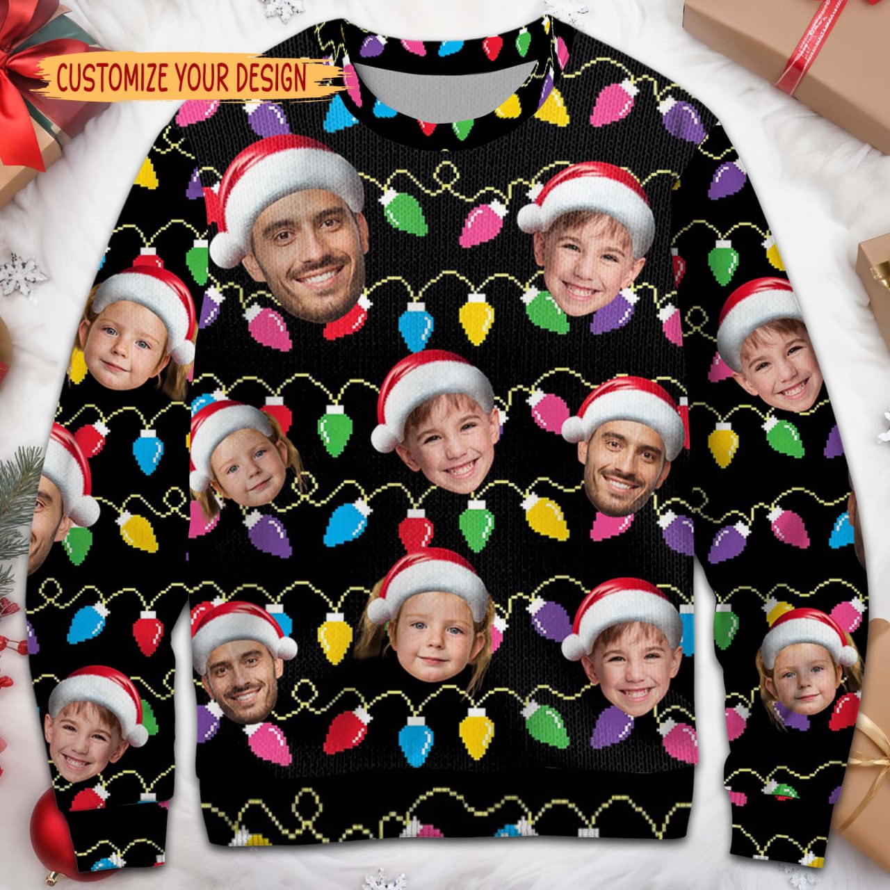Light Up The Holidays With Love And Joy Sweatshirt - Personalized Custom Ugly Sweatshirt, Unisex Wool Jumper - FAM100_TWS