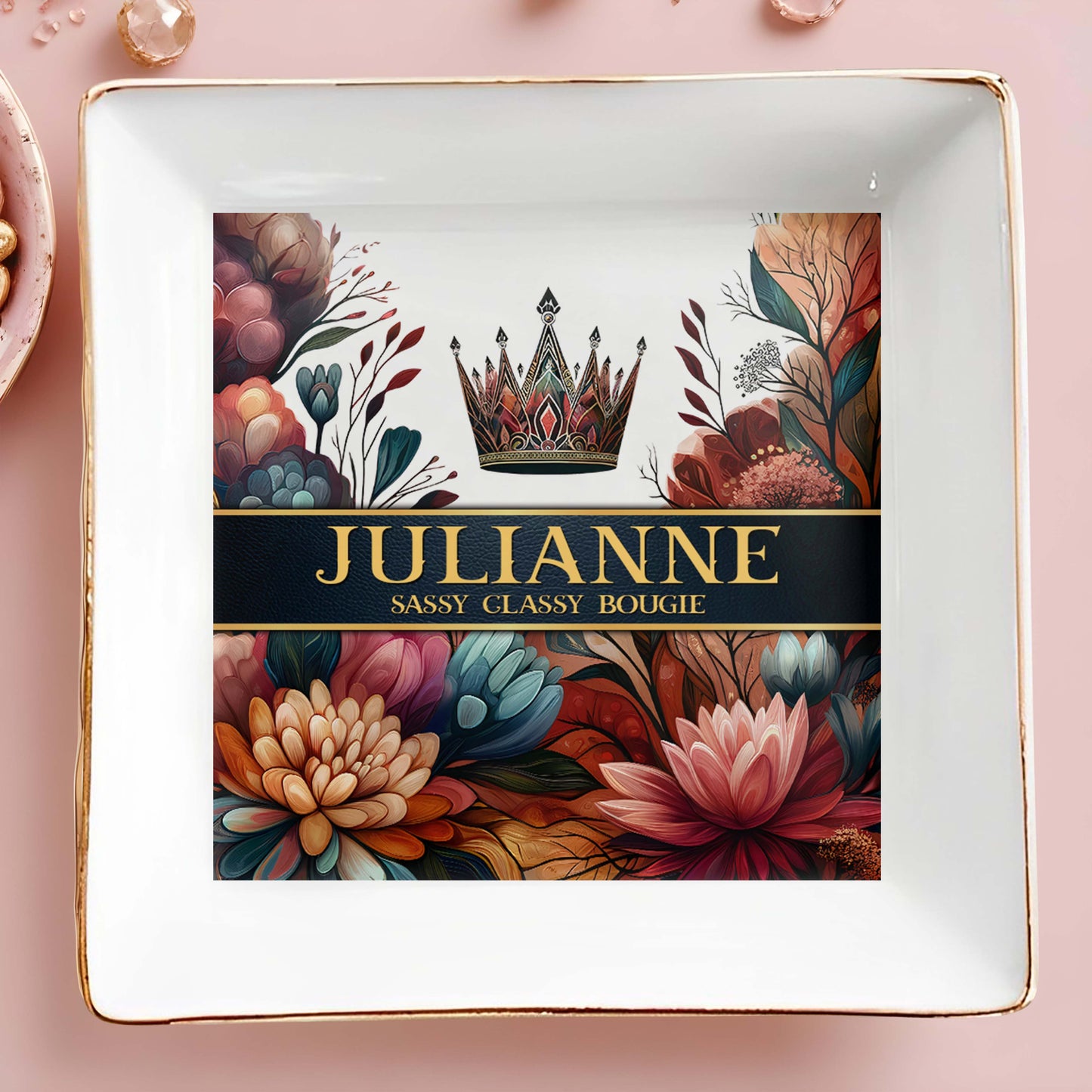 Queen Flowers - Personalized Custom Jewelry Dish - DG007_SCRD