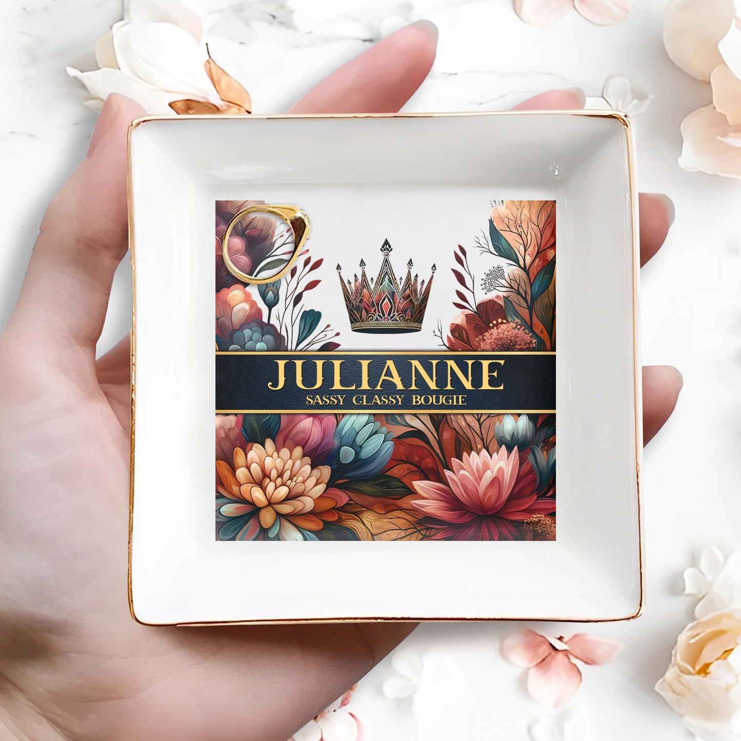 Queen Flowers - Personalized Custom Jewelry Dish - DG007_SCRD