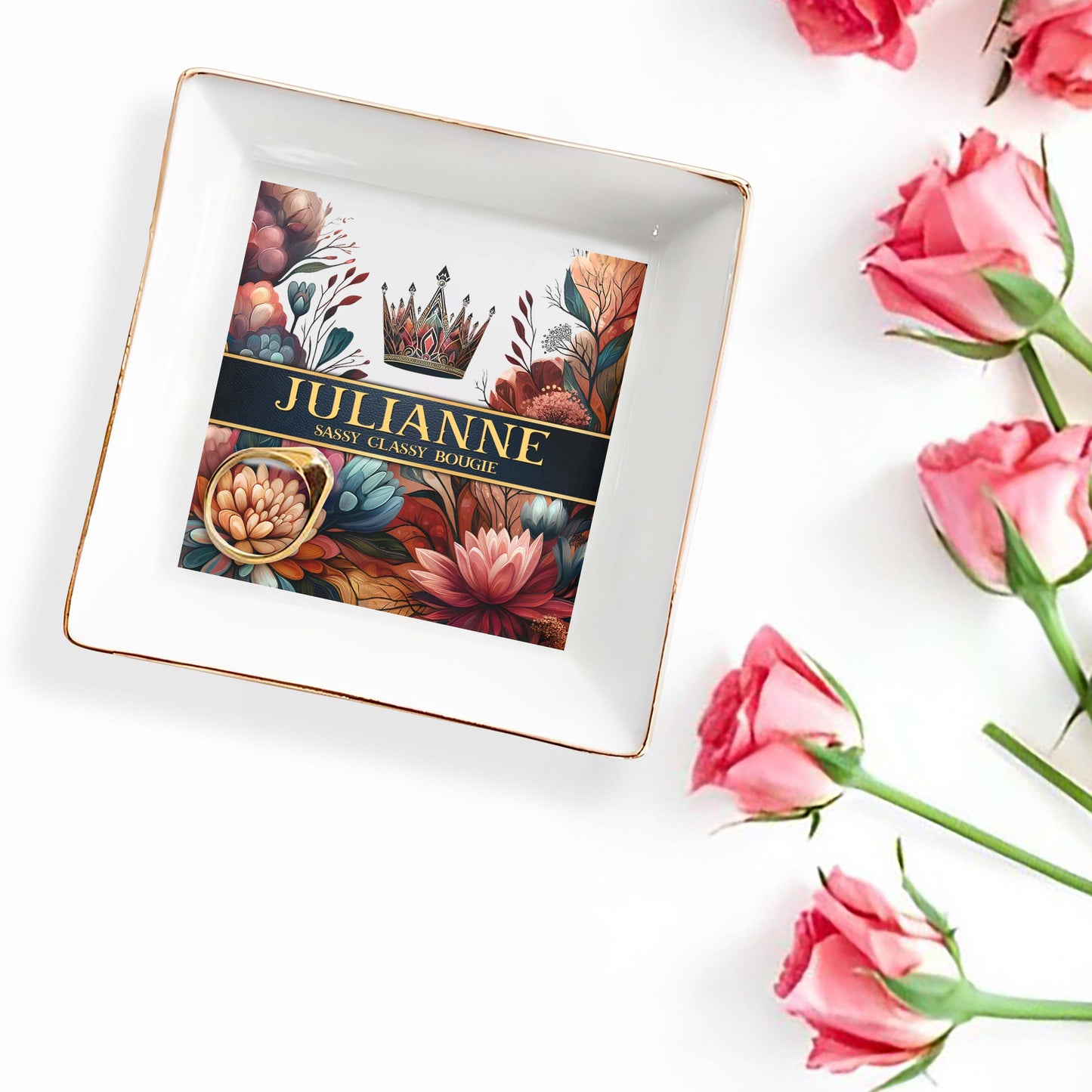 Queen Flowers - Personalized Custom Jewelry Dish - DG007_SCRD