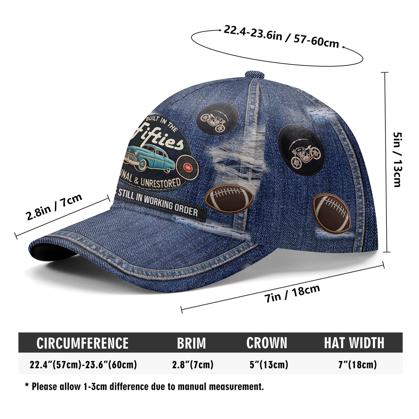 Gorra de béisbol personalizada con estampado completo, fabricada en el original, sin restaurar, con algunas piezas aún en su interior - DG025_BAC