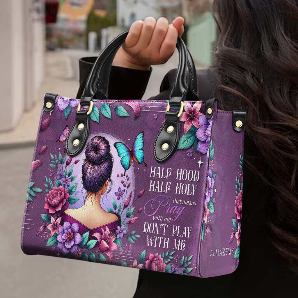 Moitié capuche, moitié saint, cela signifie « Priez avec moi, ne jouez pas avec moi » - Sac à main en cuir personnalisé - DG042_HB