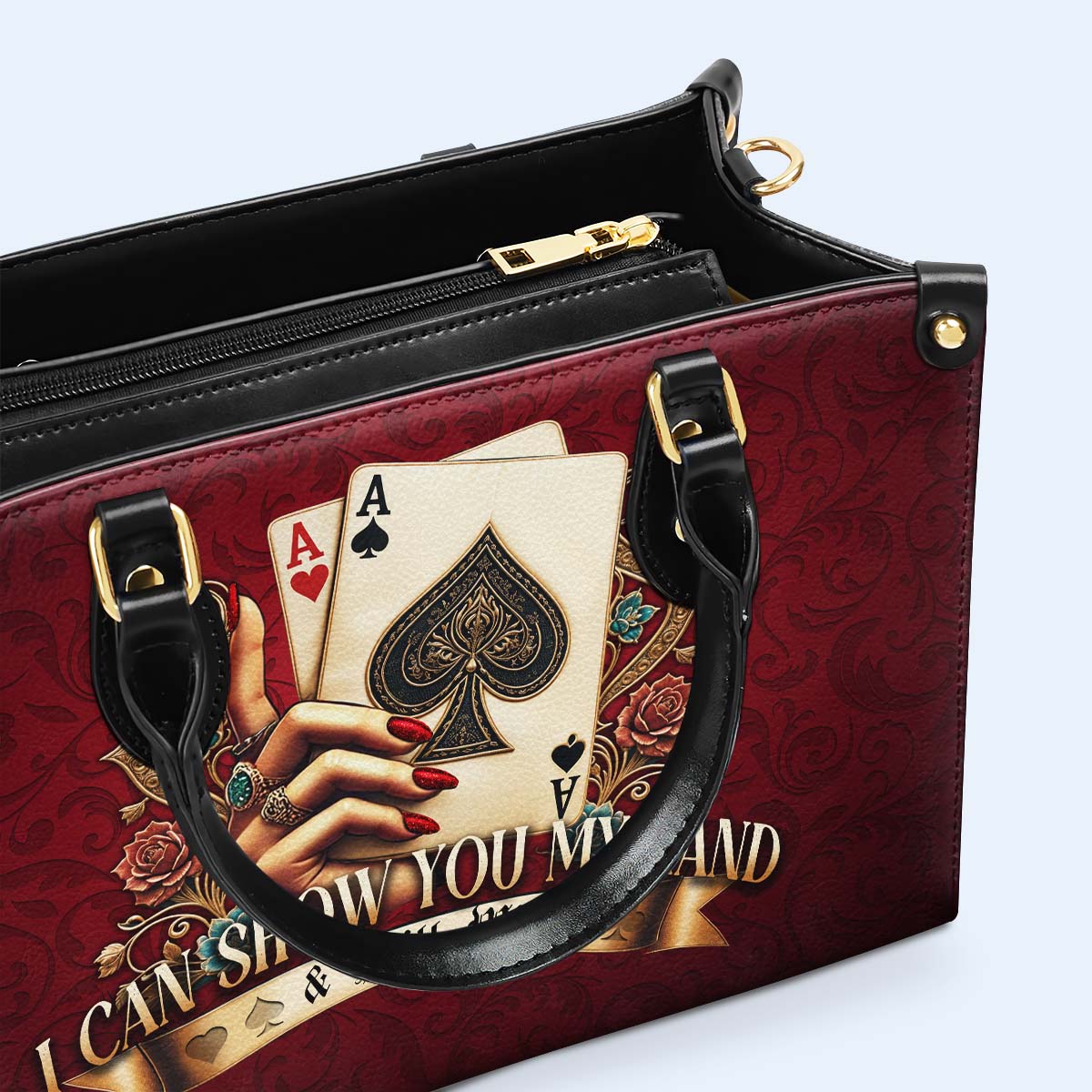 Puedo mostrarte mi mano y aún así ganar - Bolso de cuero personalizado - DG043_HB