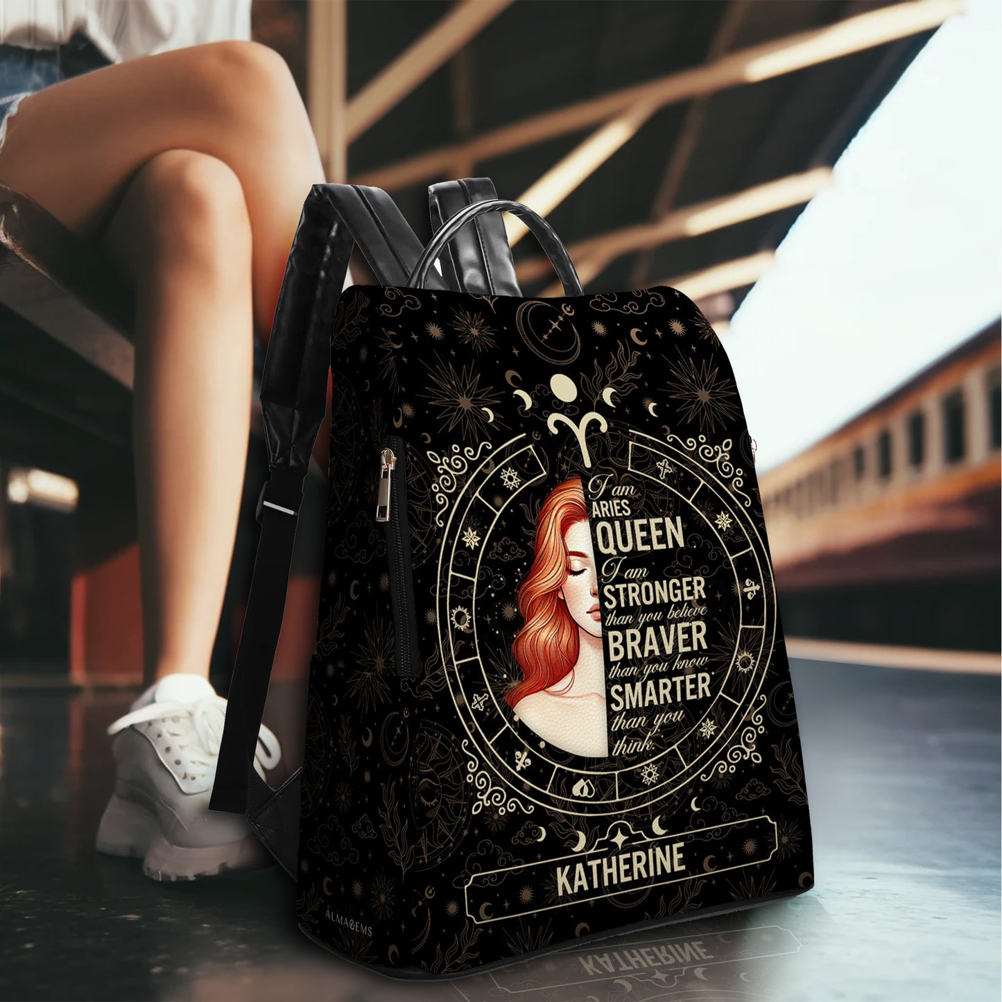 Mochila de cuero personalizada de la Reina del Zodíaco - DG048_BP