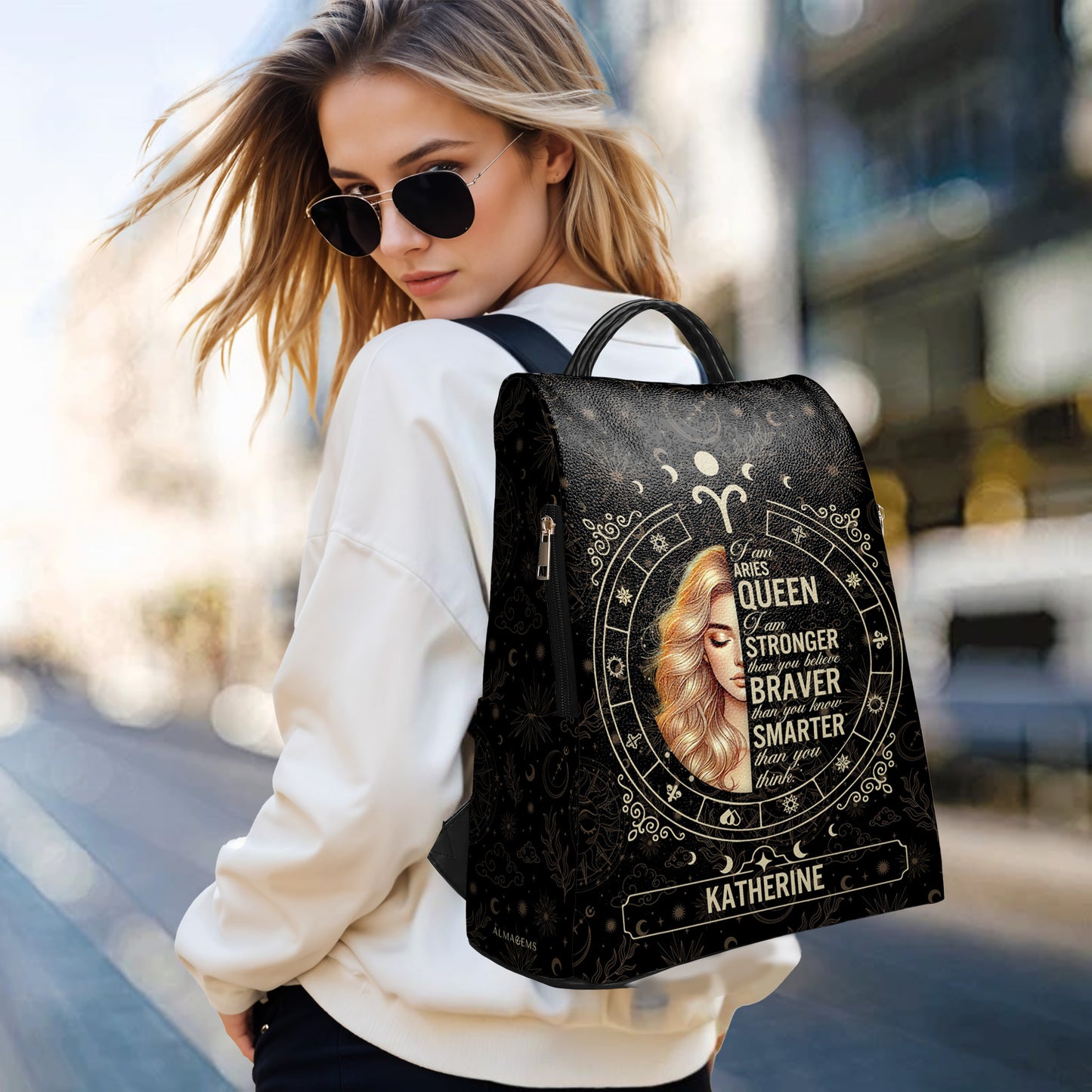 Mochila de cuero personalizada de la Reina del Zodíaco - DG048_BP