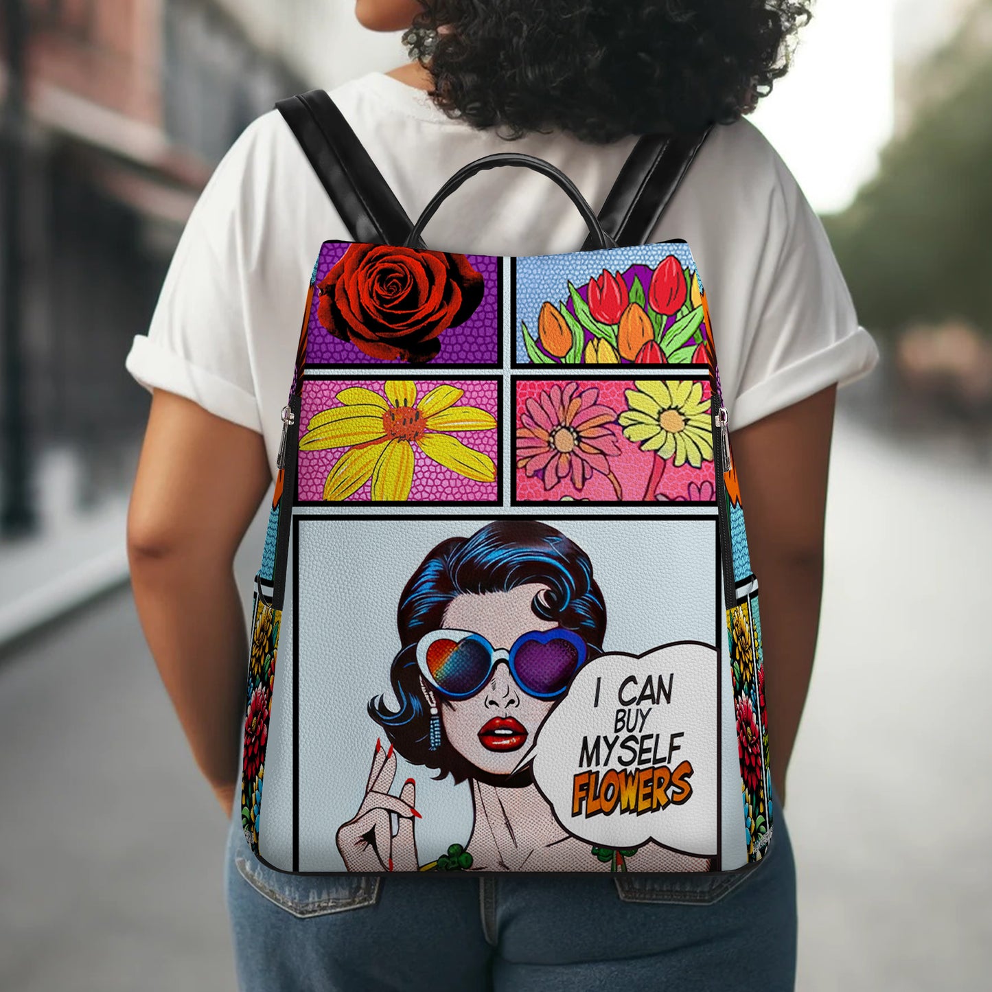 Je peux m'acheter des fleurs - Sac à dos en cuir personnalisé - DG049_BP