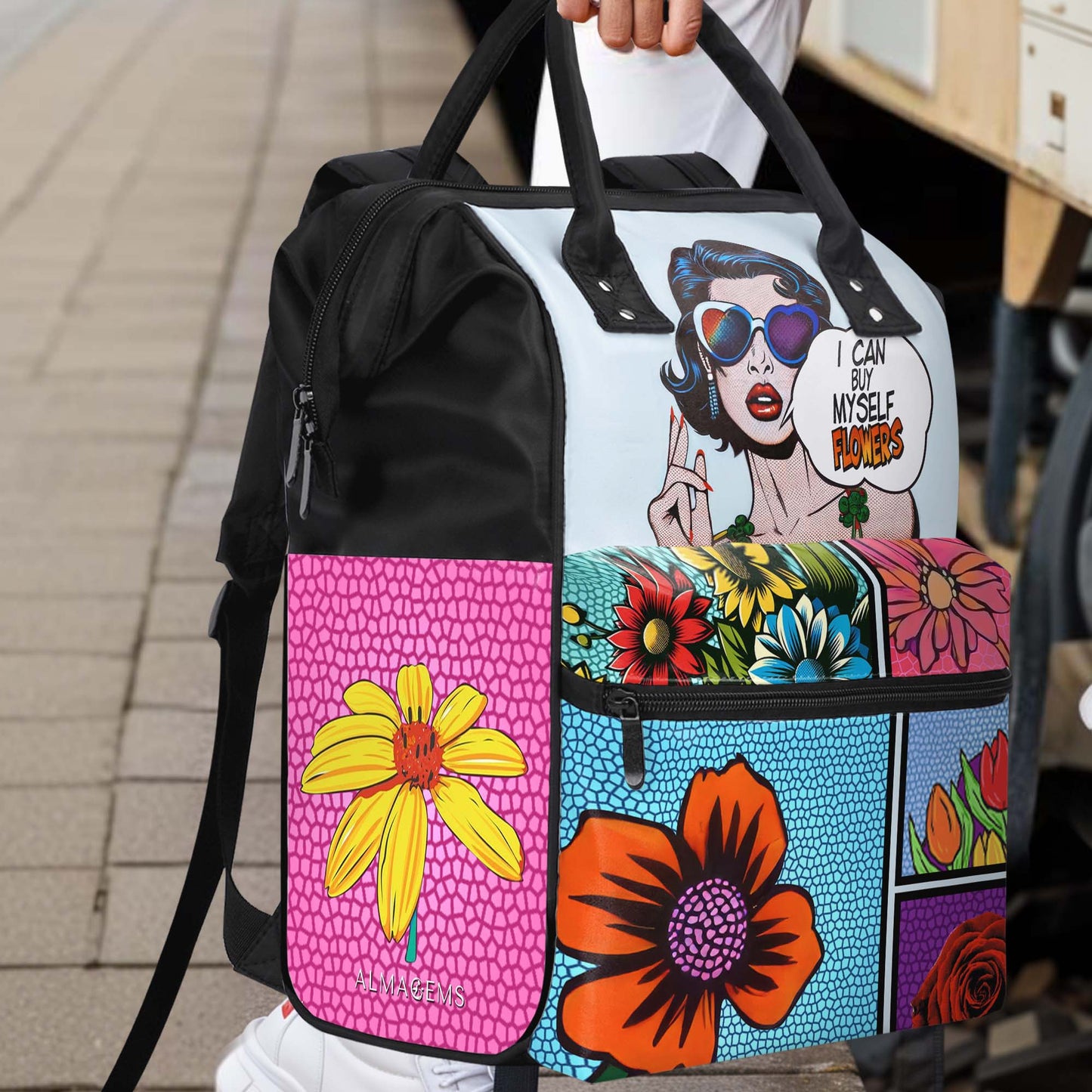 Je peux m'acheter des fleurs - Sac à dos de voyage personnalisé en forme de bec de canard - DG049_DKB