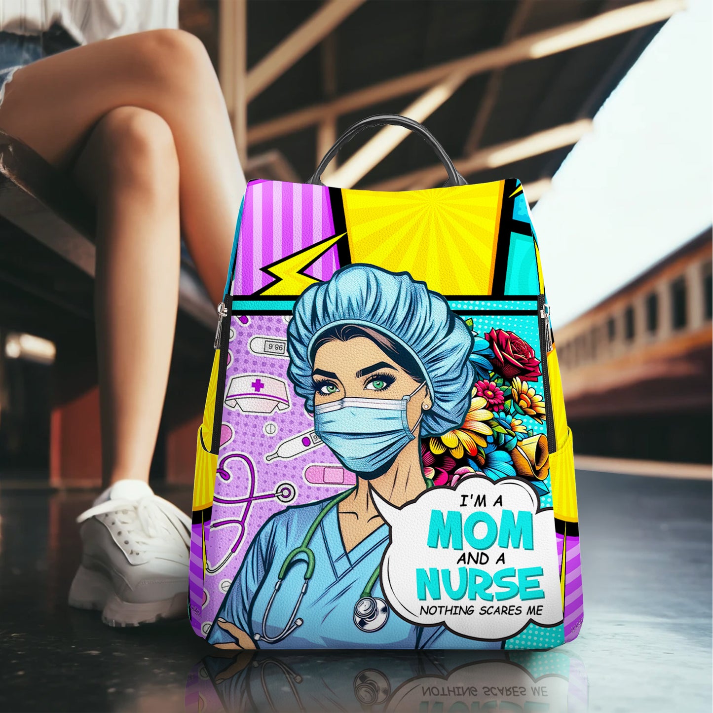 Je suis maman et infirmière - Sac à dos en cuir personnalisé - DG058_BP