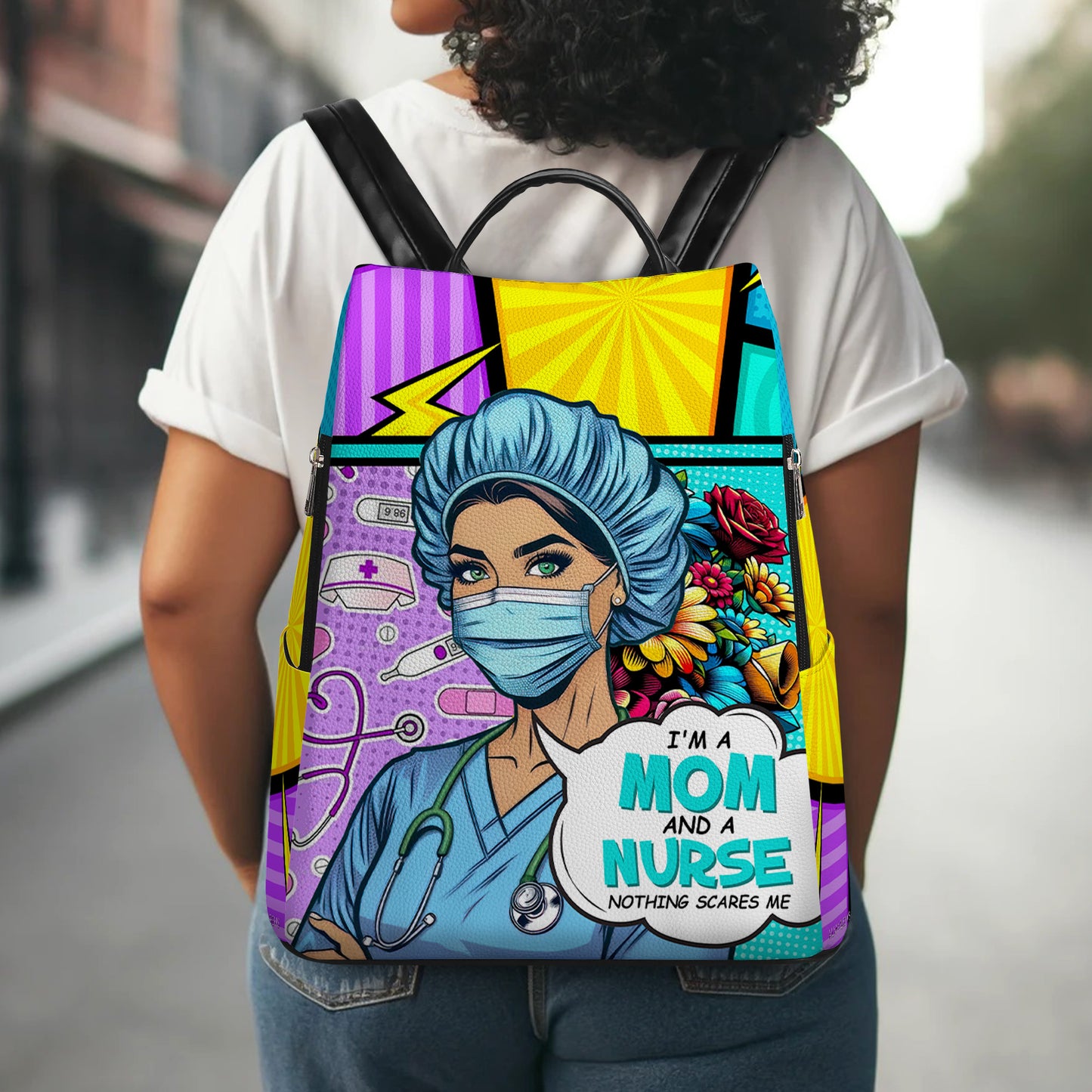 Je suis maman et infirmière - Sac à dos en cuir personnalisé - DG058_BP