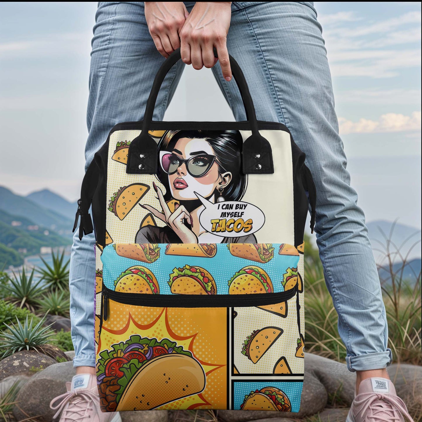 Je peux m'acheter des tacos - Sac à dos de voyage personnalisé en forme de bec de canard - DG061_DKB