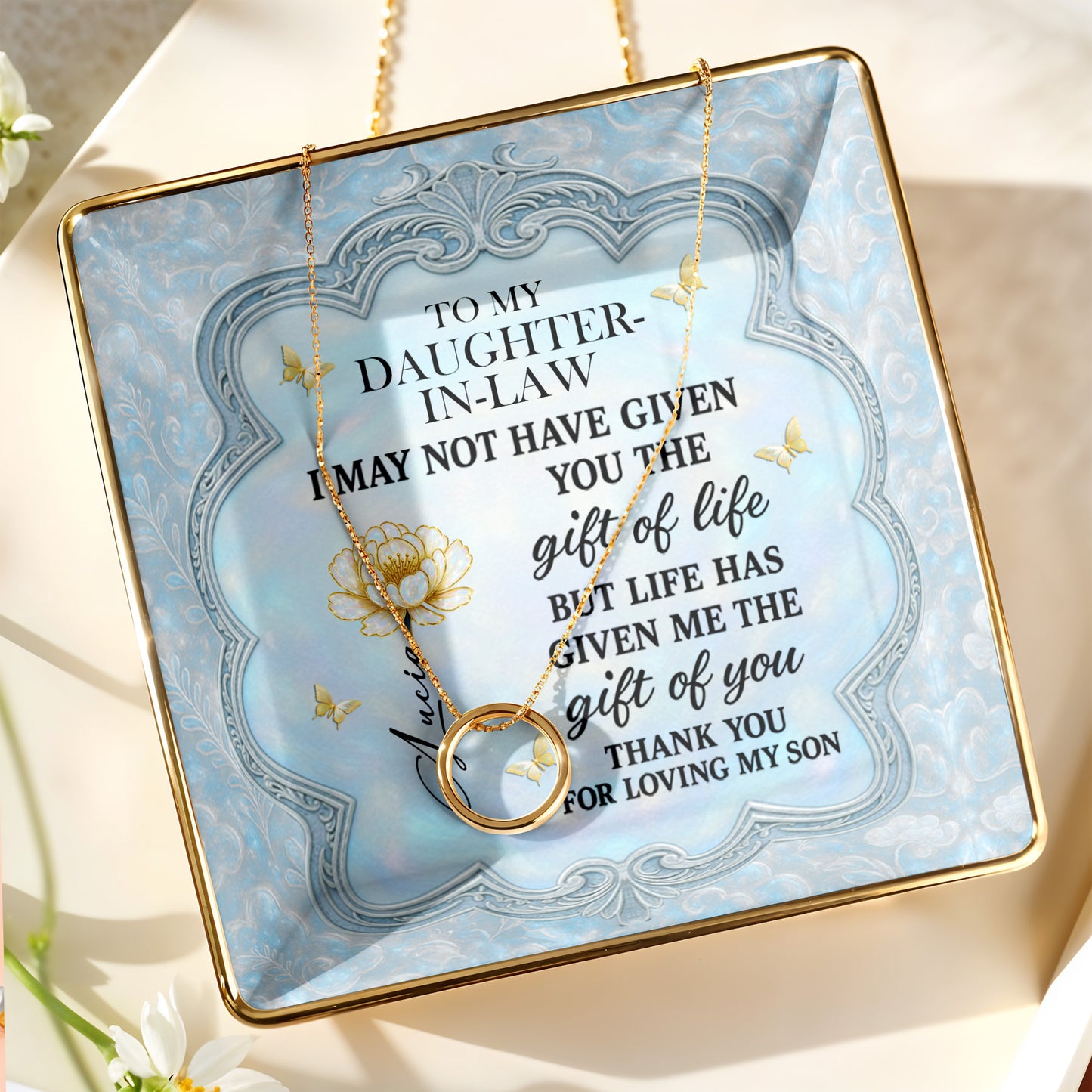 To My Daughter-In-Law, Flowers And Butterflies Beautiful Ceramic Dish