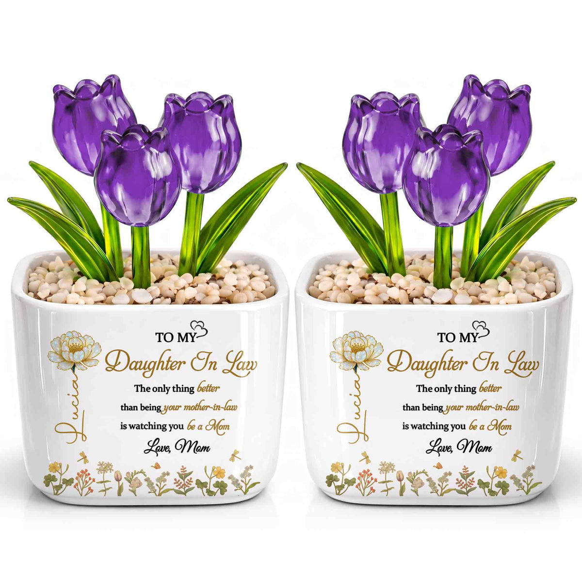 To My Daughter In Law Watching You Be A Mom Birth Month Flowers - Personalized Custom Glass Everlasting Tulips - DILA079_GLATU