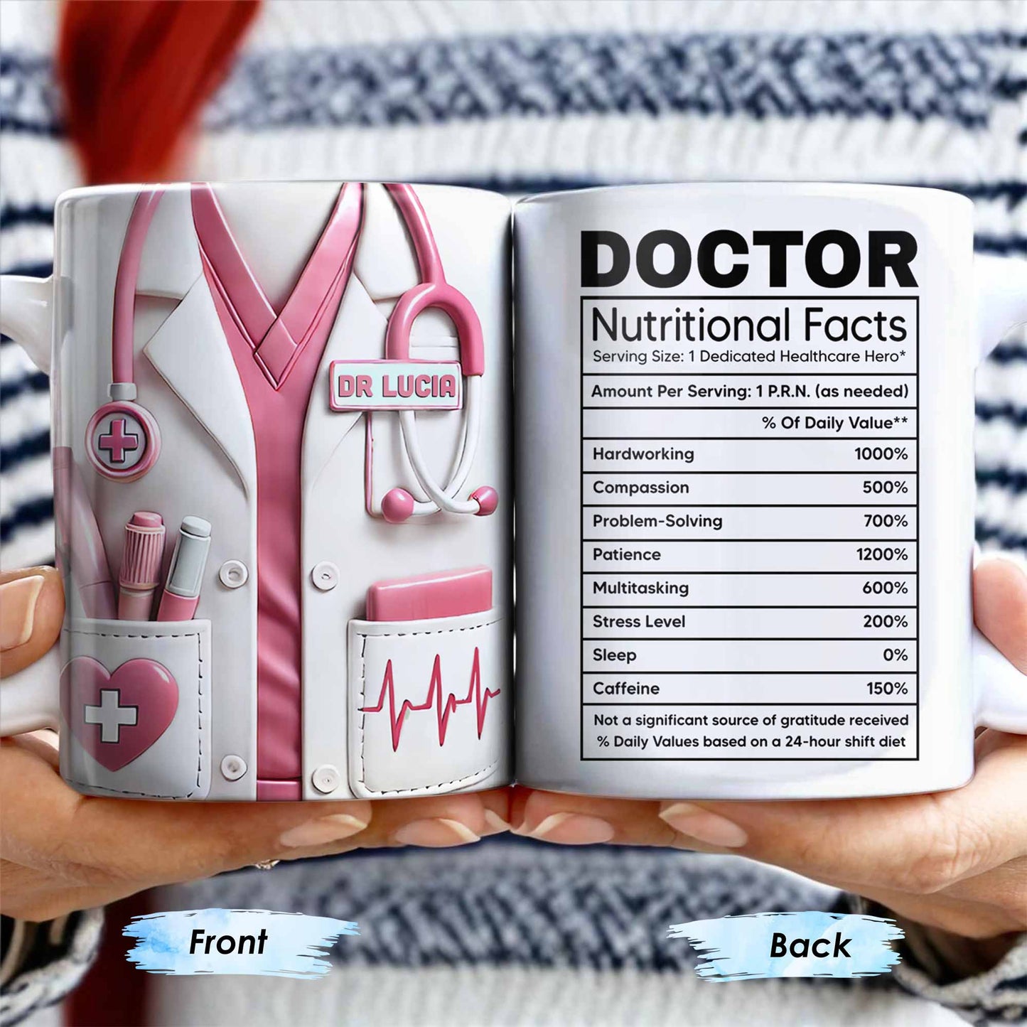 Doctor Nutritional Facts, Hardworking, Compassion, Problem-Solving, Medical Coat and Stethoscope - Personalized Custom Coffee Mug - DOC009_MG