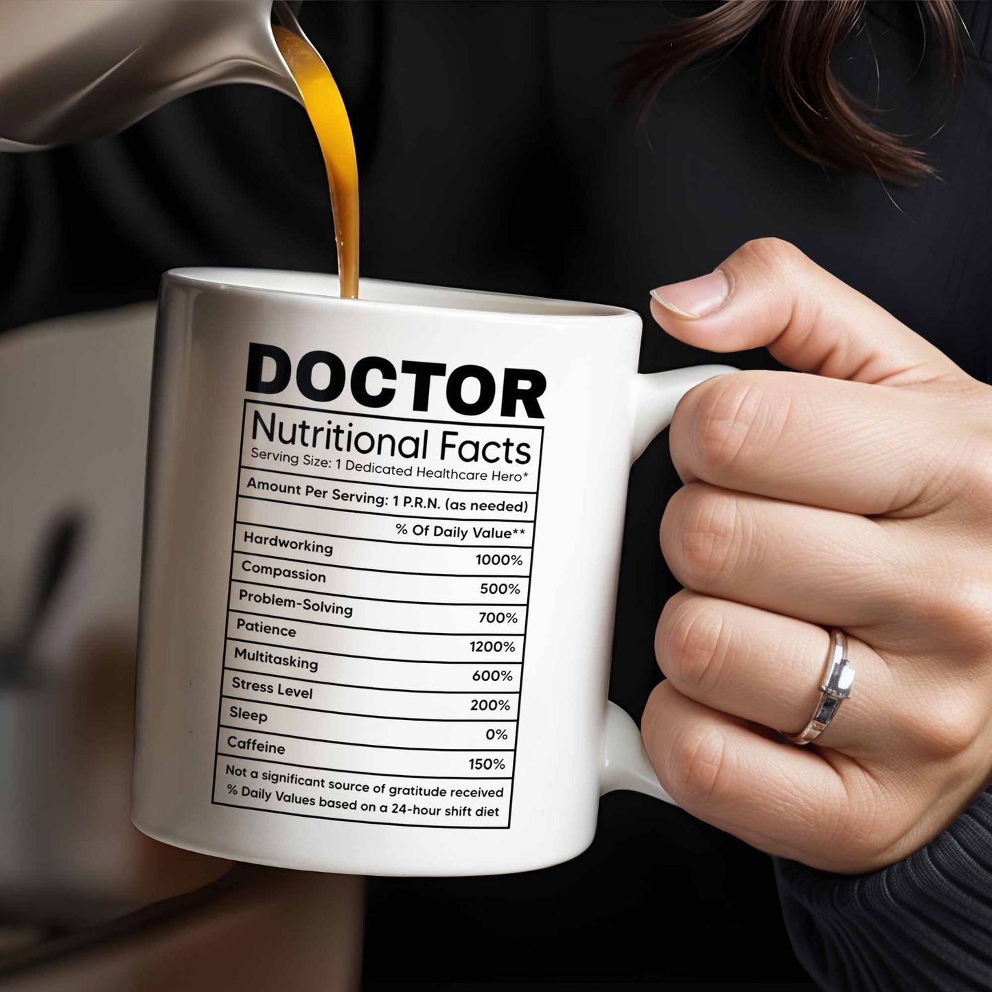 Doctor Nutritional Facts, Hardworking, Compassion, Problem-Solving, Medical Coat and Stethoscope - Personalized Custom Coffee Mug - DOC009_MG