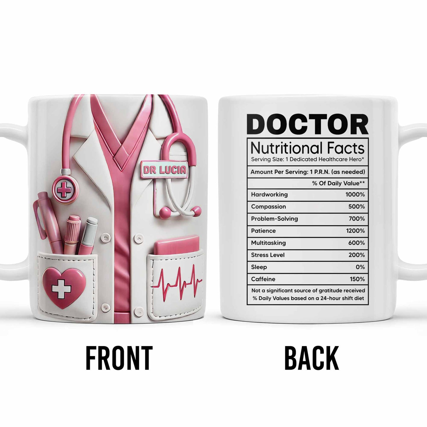 Doctor Nutritional Facts, Hardworking, Compassion, Problem-Solving, Medical Coat and Stethoscope - Personalized Custom Coffee Mug - DOC009_MG
