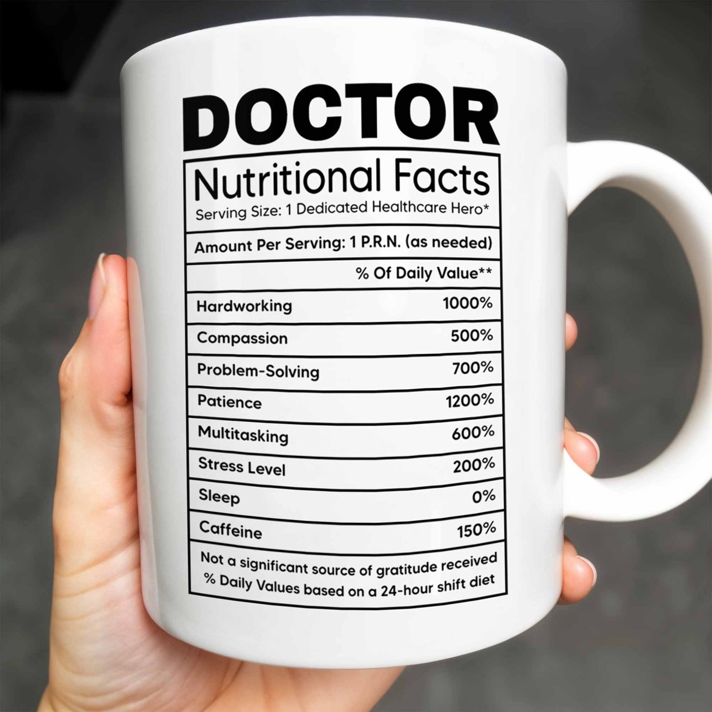 Doctor Nutritional Facts, Hardworking, Compassion, Problem-Solving, Medical Coat and Stethoscope - Personalized Custom Coffee Mug - DOC009_MG