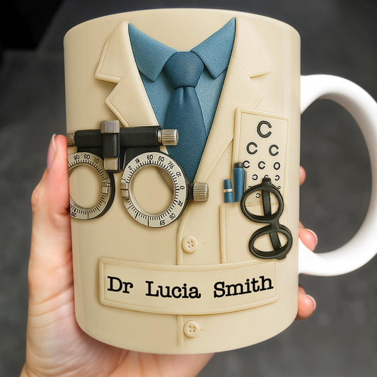 Customized Coffee Mug With Lab Coat and Optometry Tools