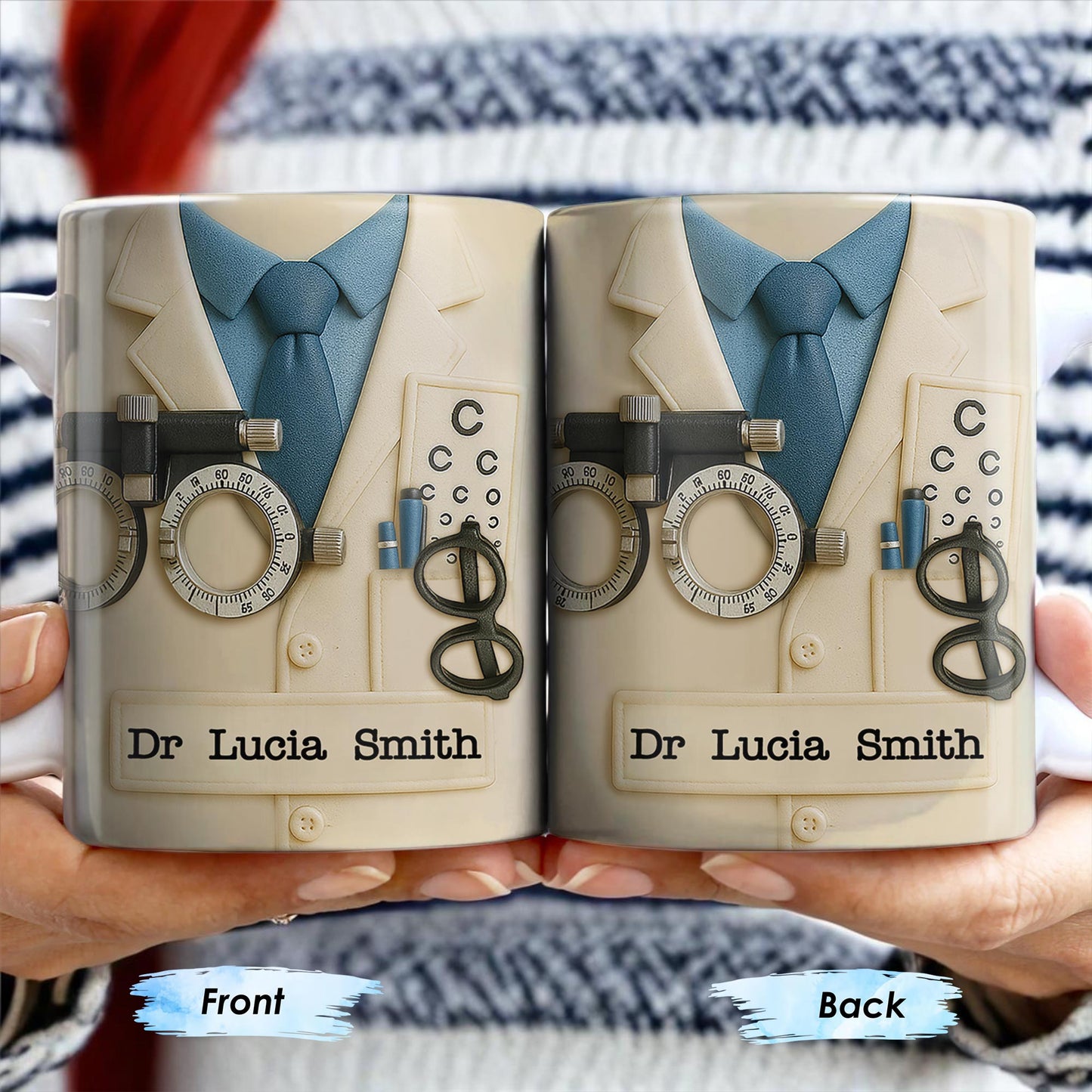 Customized Coffee Mug With Lab Coat and Optometry Tools