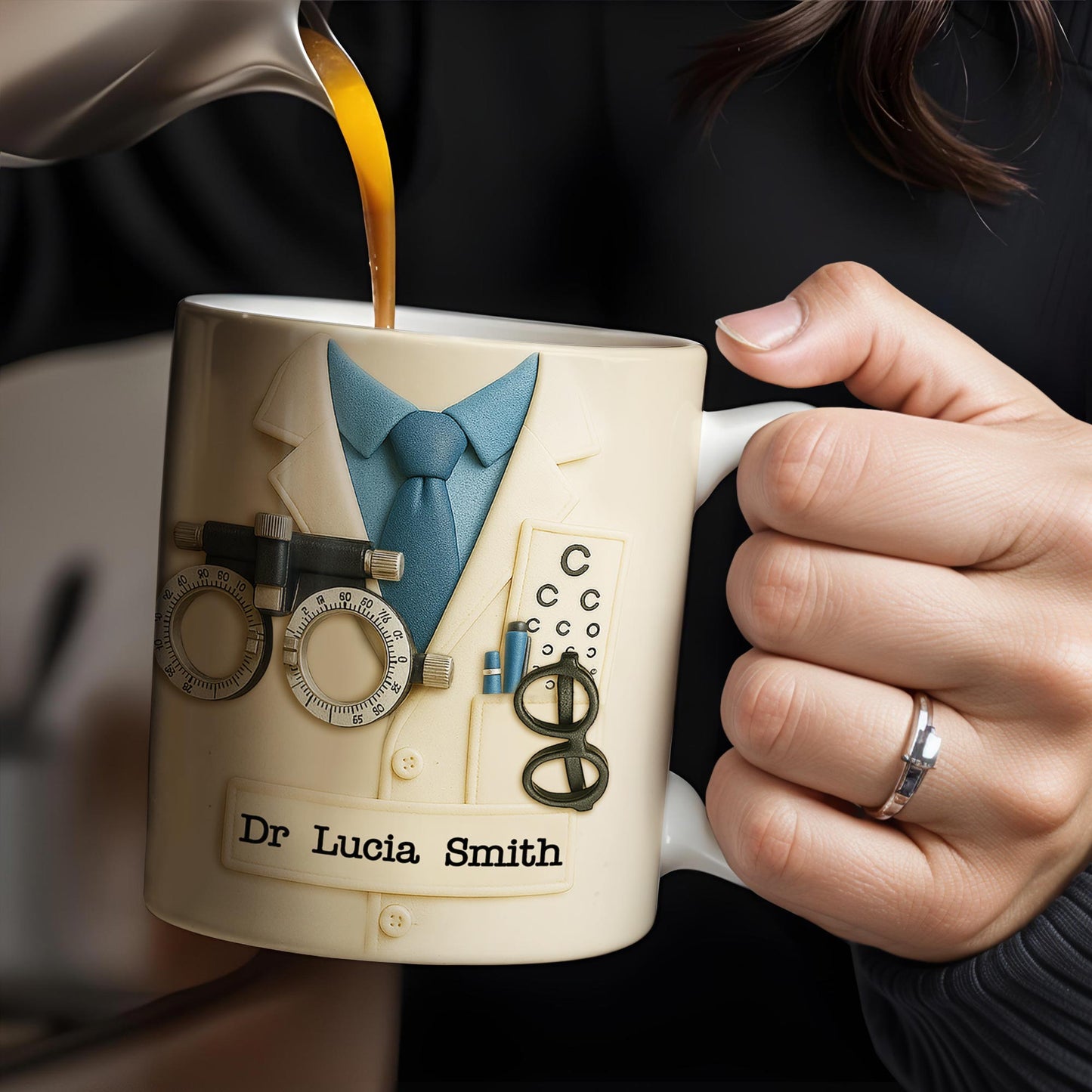 Customized Coffee Mug With Lab Coat and Optometry Tools
