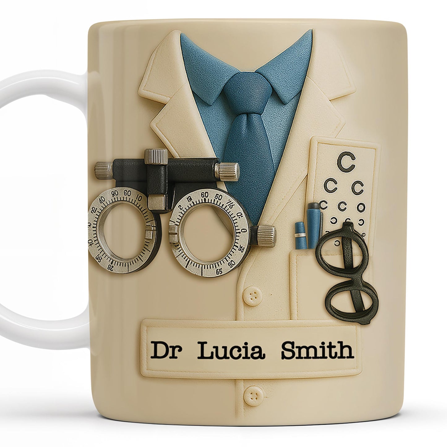 Customized Coffee Mug With Lab Coat and Optometry Tools