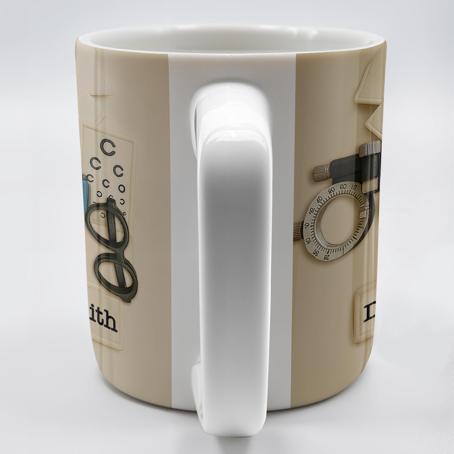 Customized Coffee Mug With Lab Coat and Optometry Tools