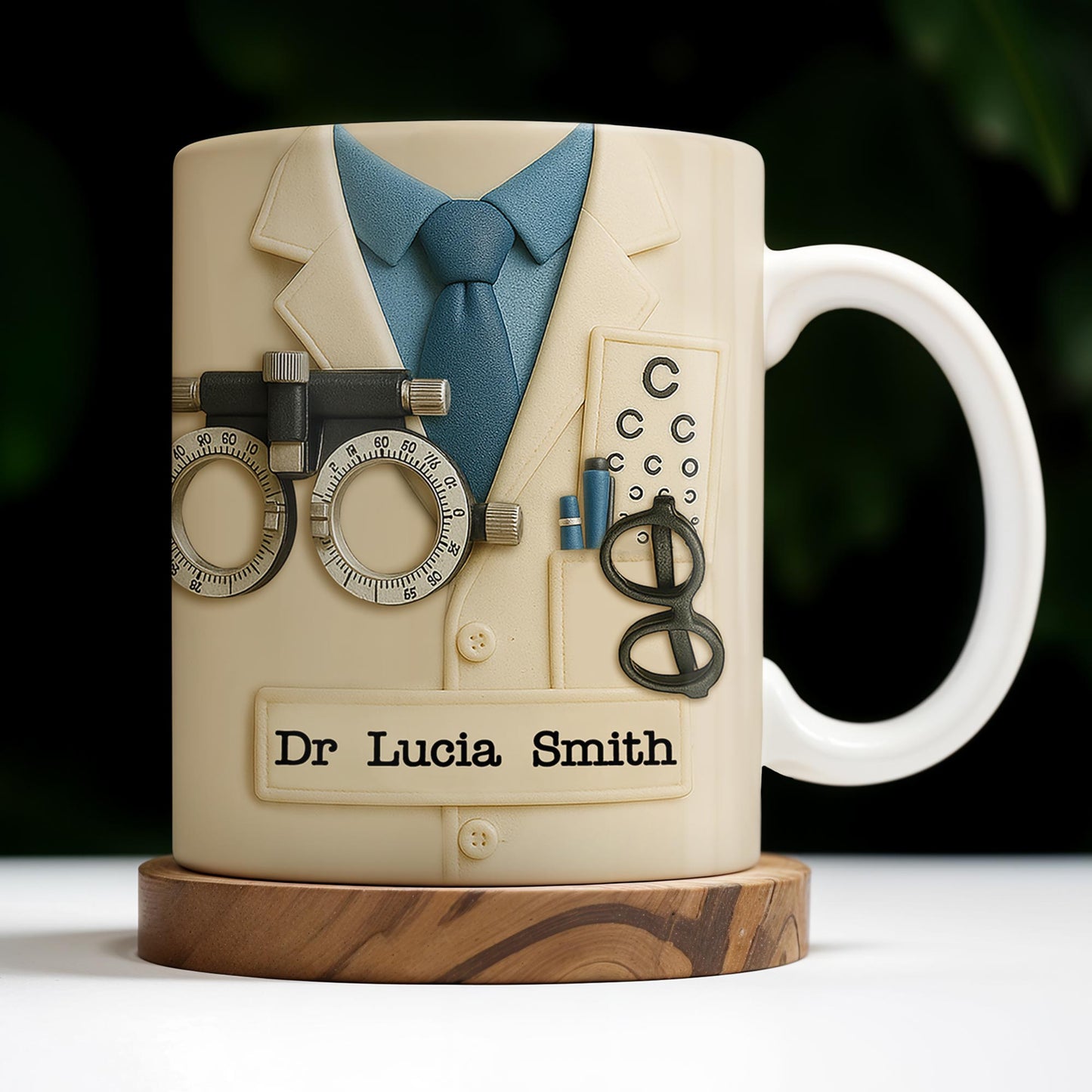 Customized Coffee Mug With Lab Coat and Optometry Tools