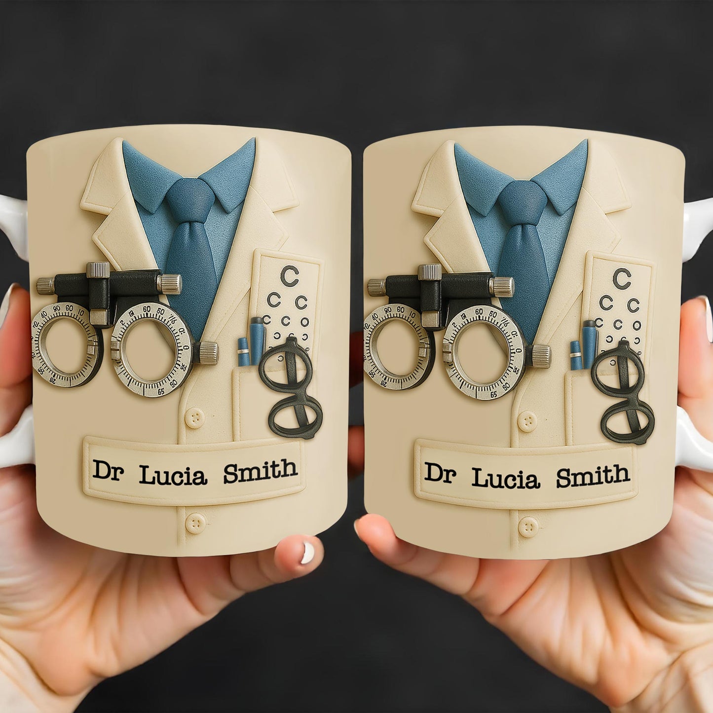 Customized Coffee Mug With Lab Coat and Optometry Tools