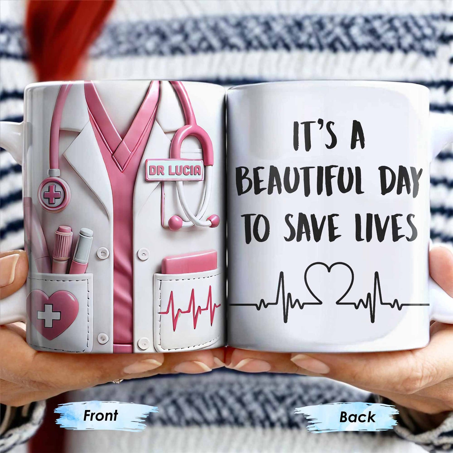It's A Beautiful Day To Save Lives, Medical Scrubs And Stethoscope - Personalized Custom Coffee Mug - DOC017_MG