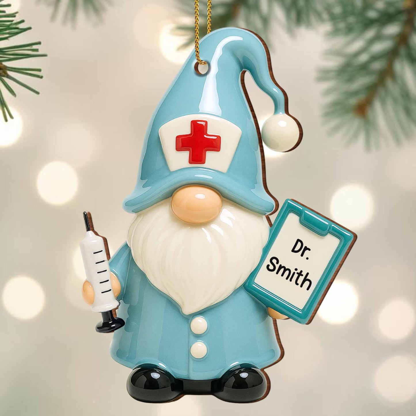 Charming Tribute To Healthcare Heroes, Gnome Doctor - Personalized Custom Wood Ornament, Custom Shaped - DOC043_WDO