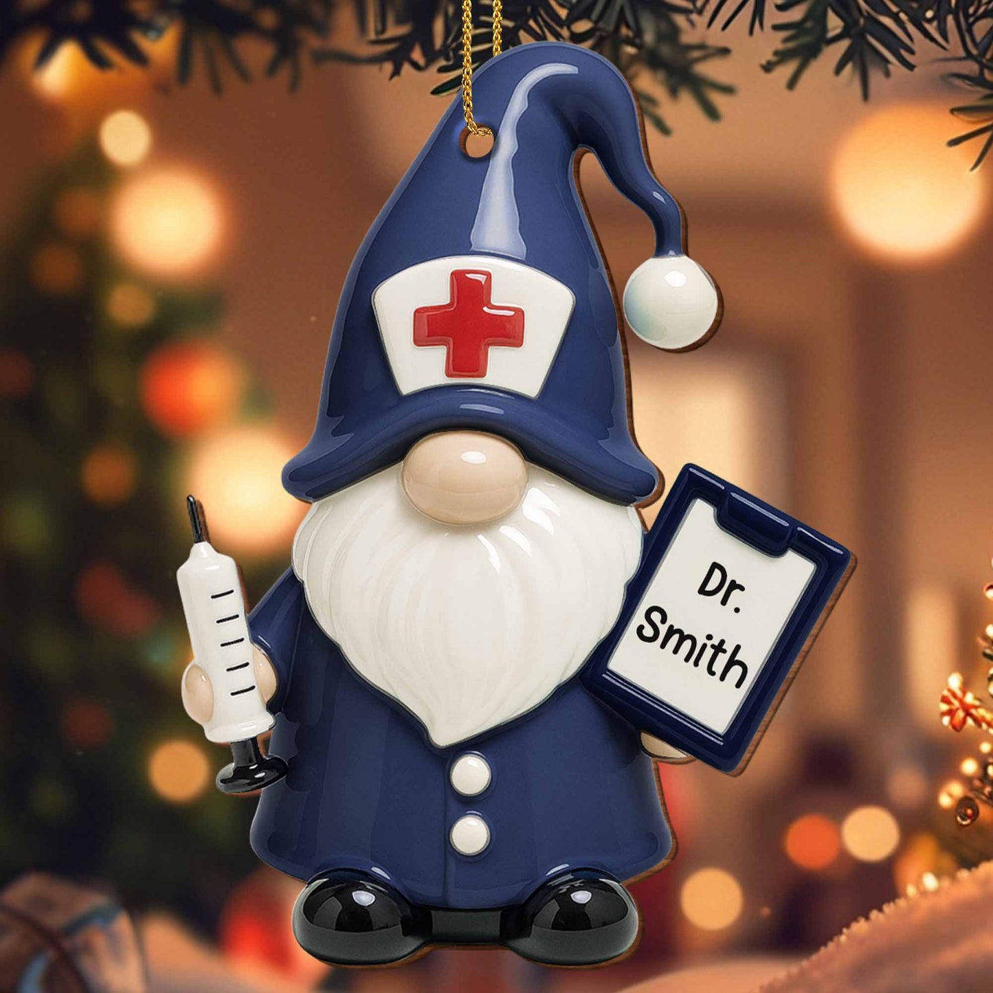 Charming Tribute To Healthcare Heroes, Gnome Doctor - Personalized Custom Wood Ornament, Custom Shaped - DOC043_WDO