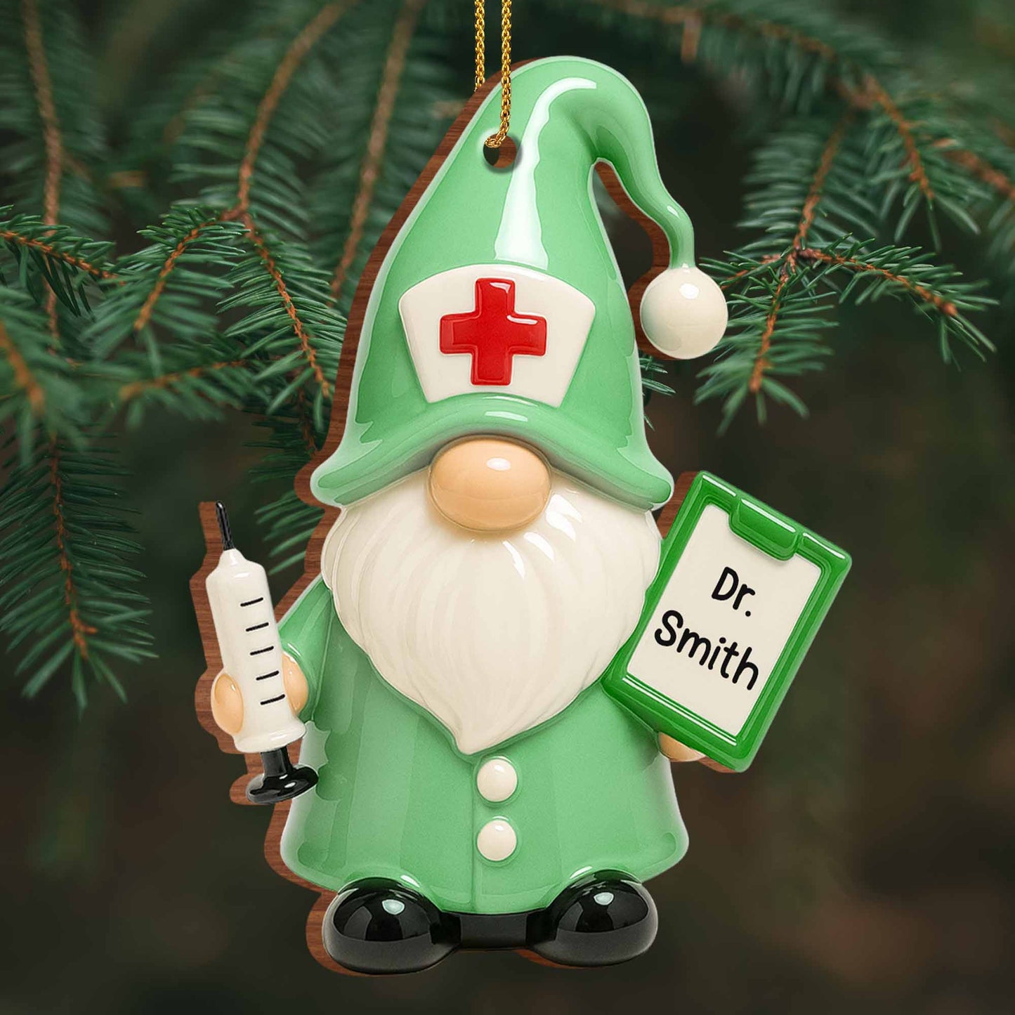 Charming Tribute To Healthcare Heroes, Gnome Doctor - Personalized Custom Wood Ornament, Custom Shaped - DOC043_WDO