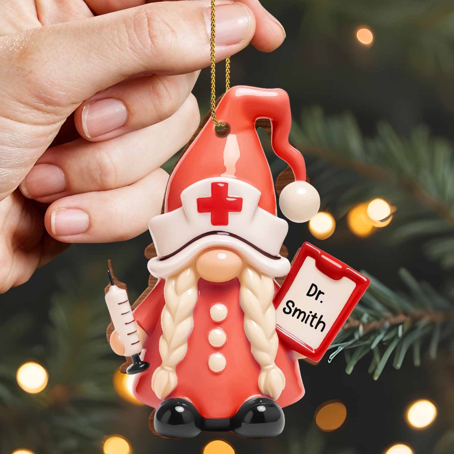Charming Tribute To Healthcare Heroes, Gnome Doctor - Personalized Custom Wood Ornament, Custom Shaped - DOC043_WDO