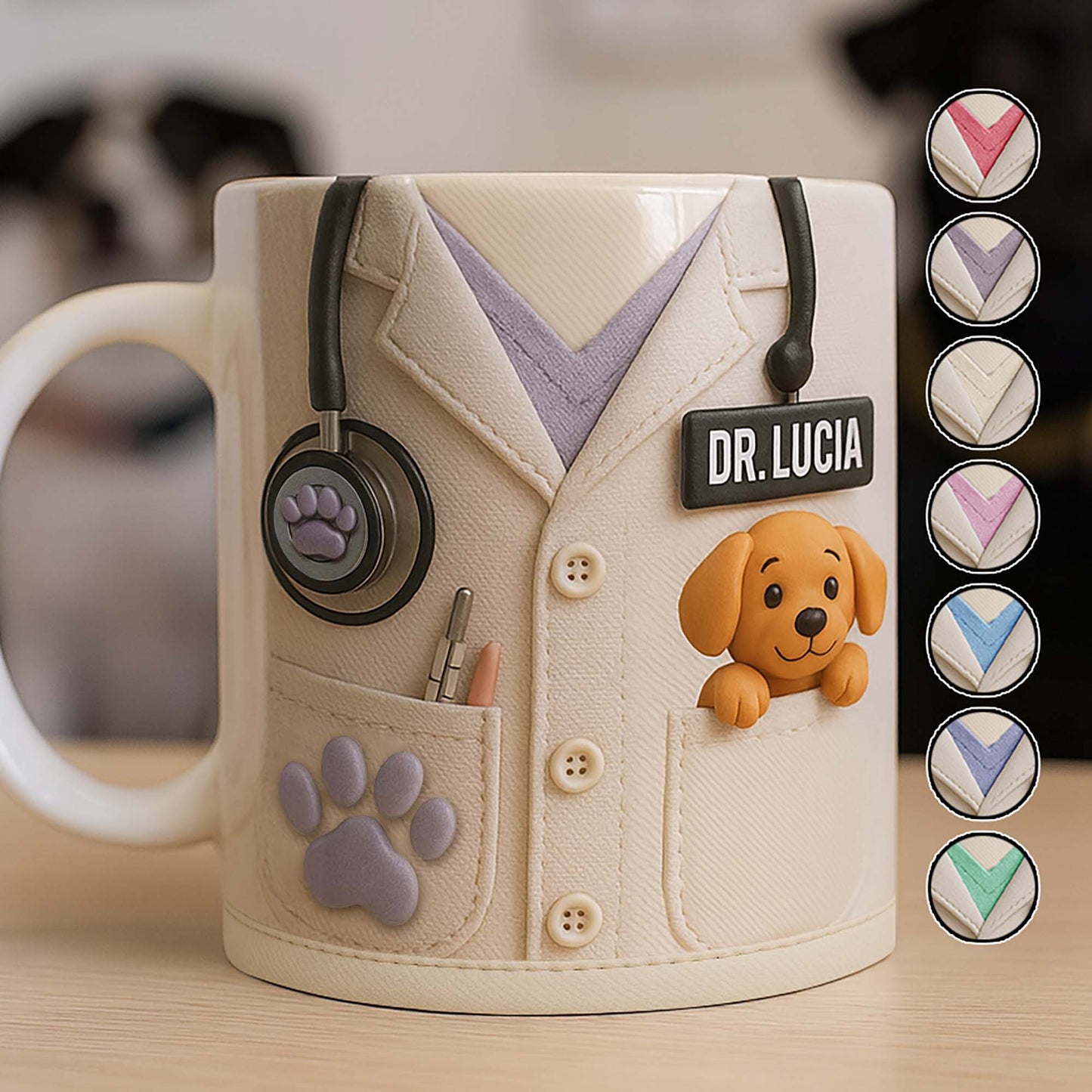 Le cadeau idéal pour les amoureux des animaux, avec blouse de laboratoire et chien - Tasse à café personnalisée - DOC047_MG