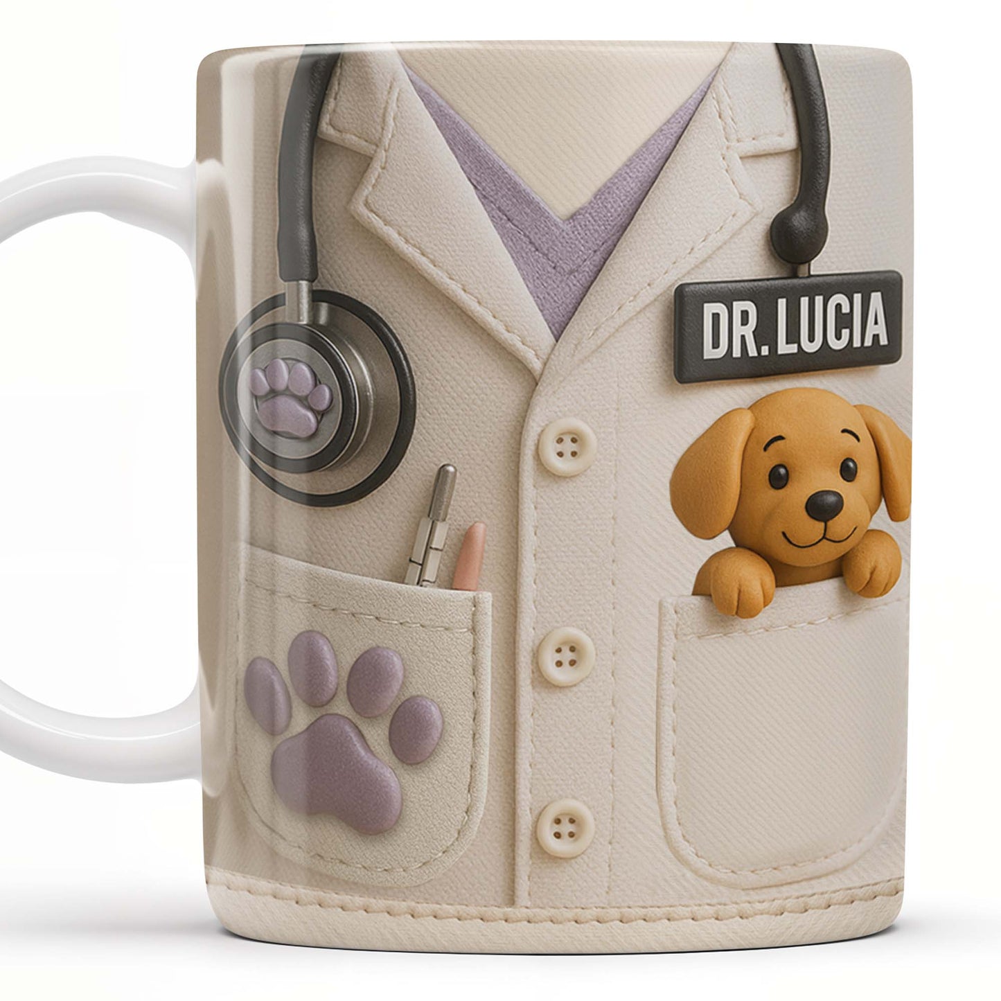 Le cadeau idéal pour les amoureux des animaux, avec blouse de laboratoire et chien - Tasse à café personnalisée - DOC047_MG