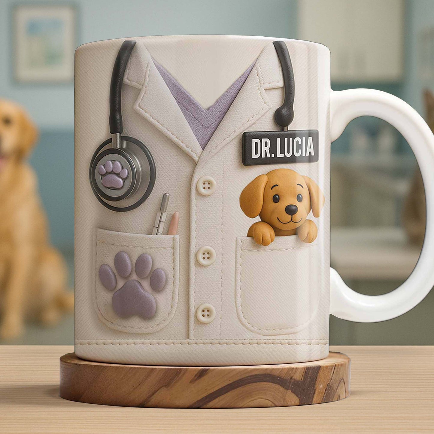 Le cadeau idéal pour les amoureux des animaux, avec blouse de laboratoire et chien - Tasse à café personnalisée - DOC047_MG