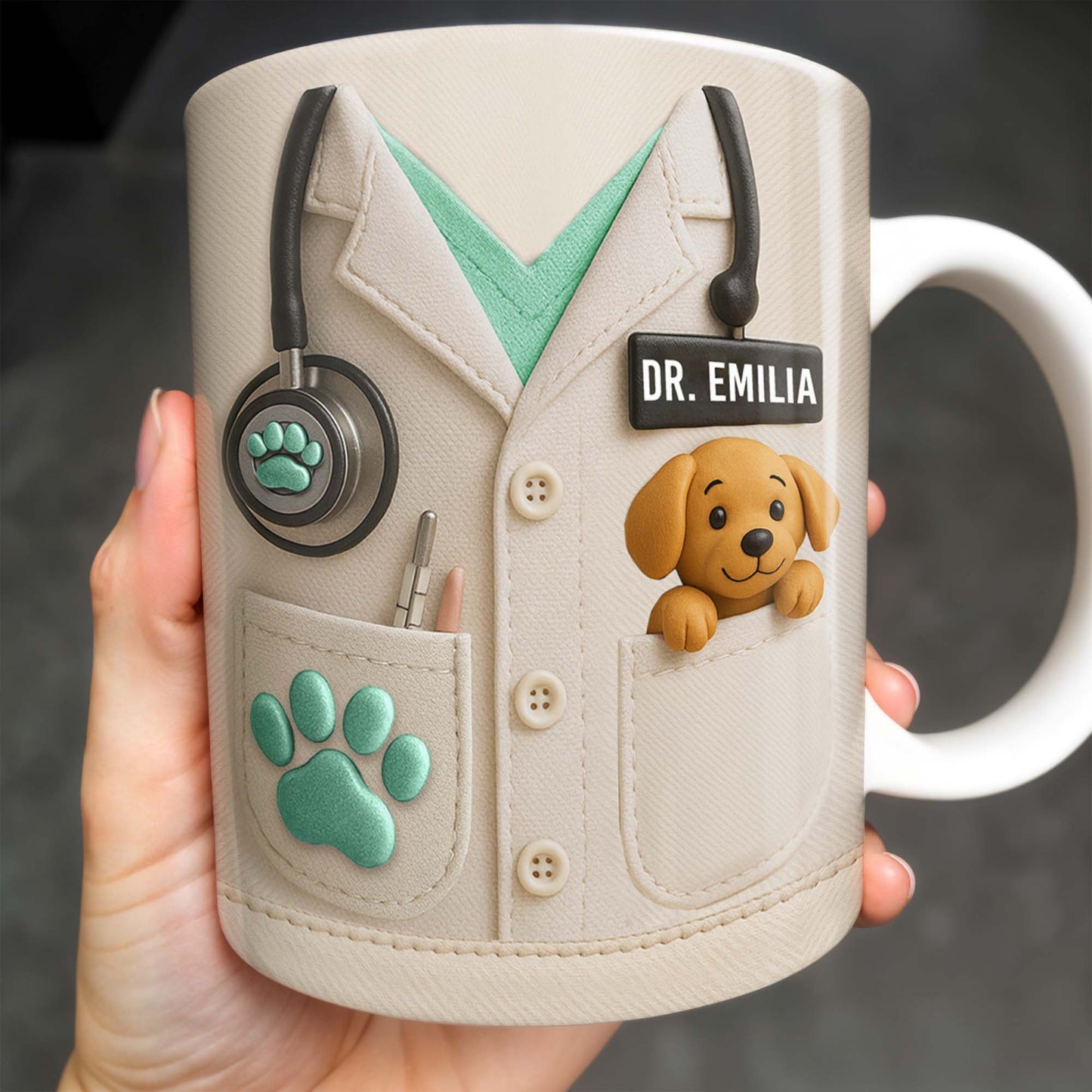 Le cadeau idéal pour les amoureux des animaux, avec blouse de laboratoire et chien - Tasse à café personnalisée - DOC047_MG