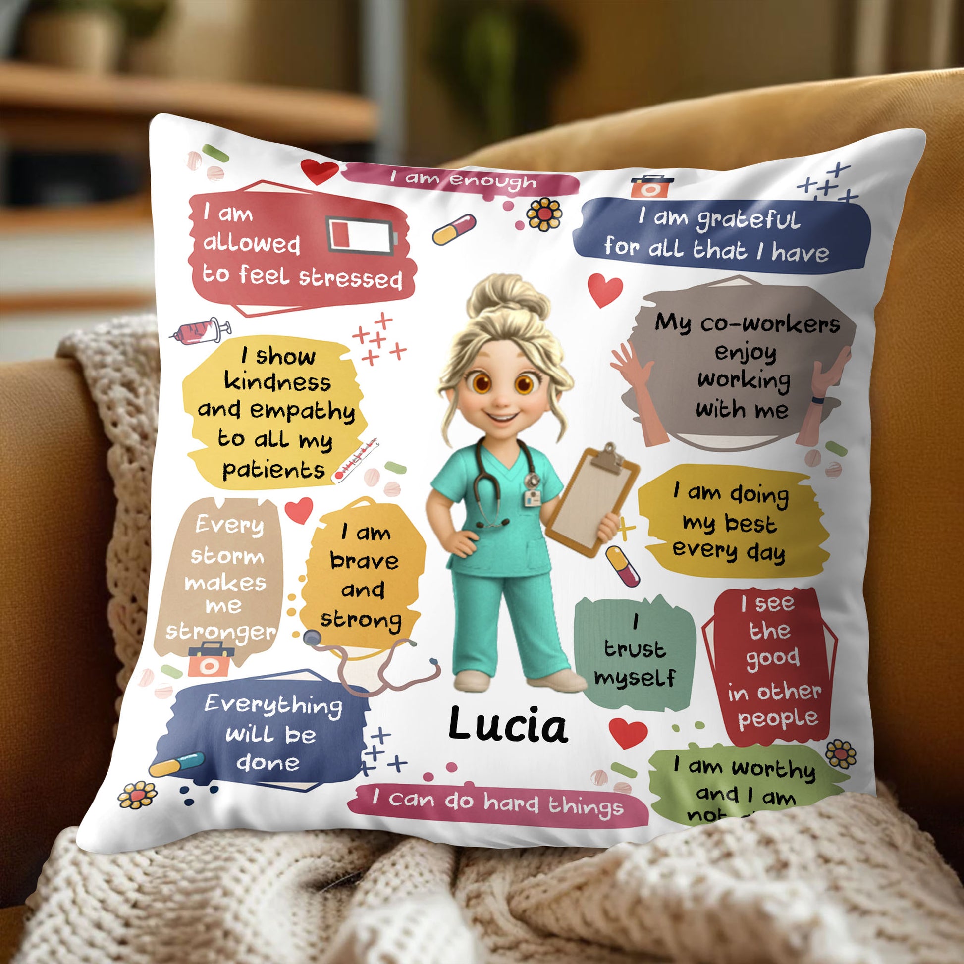 Grateful For All I Have, Nurse And Medical Symbols Pillow