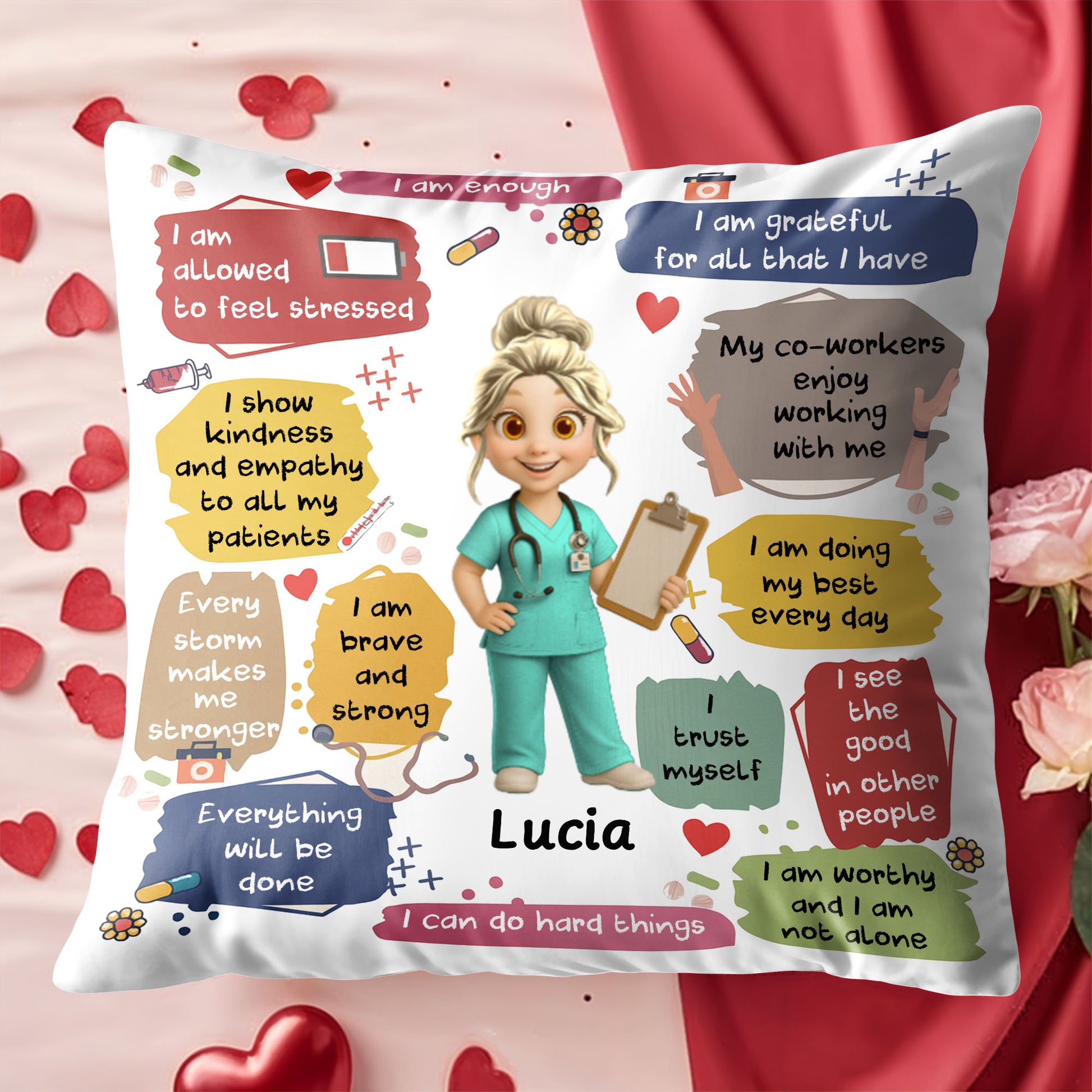 Grateful For All I Have, Nurse And Medical Symbols Pillow