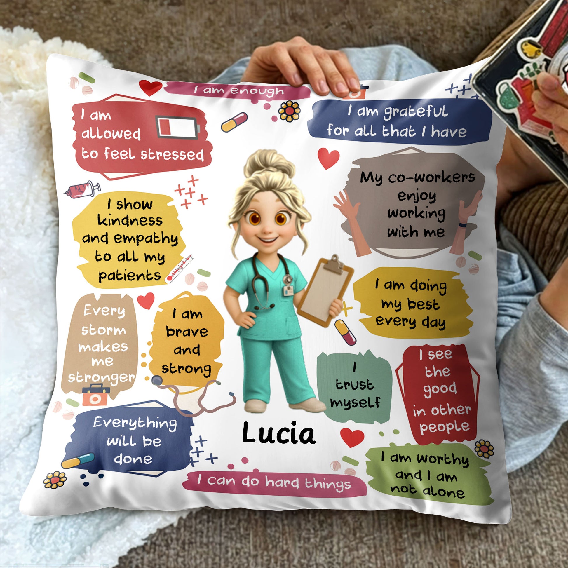 Grateful For All I Have, Nurse And Medical Symbols Pillow