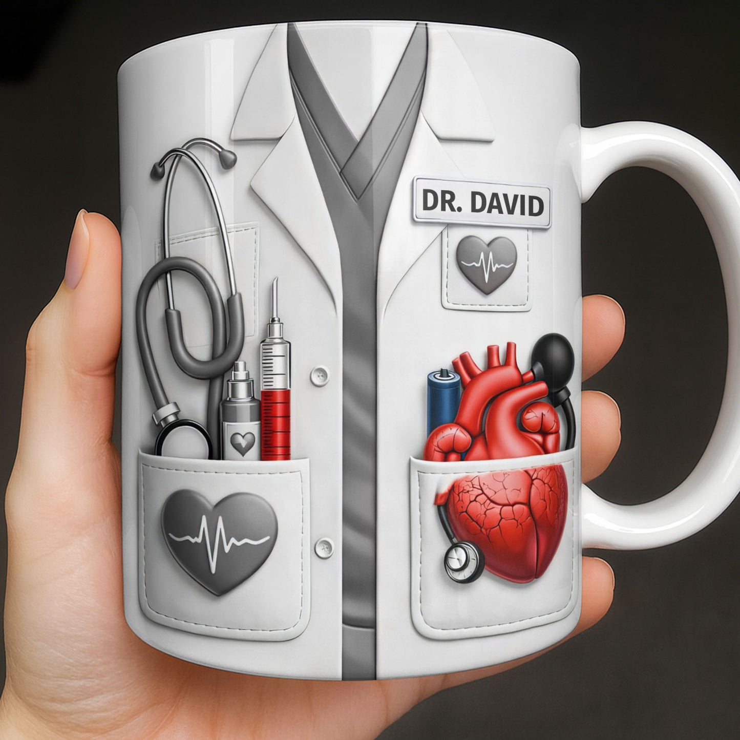 To My Favorite Doctor Highlighting Medical Tools and Heartbeat - Personalized Custom Coffee Mug - DOC085_MG