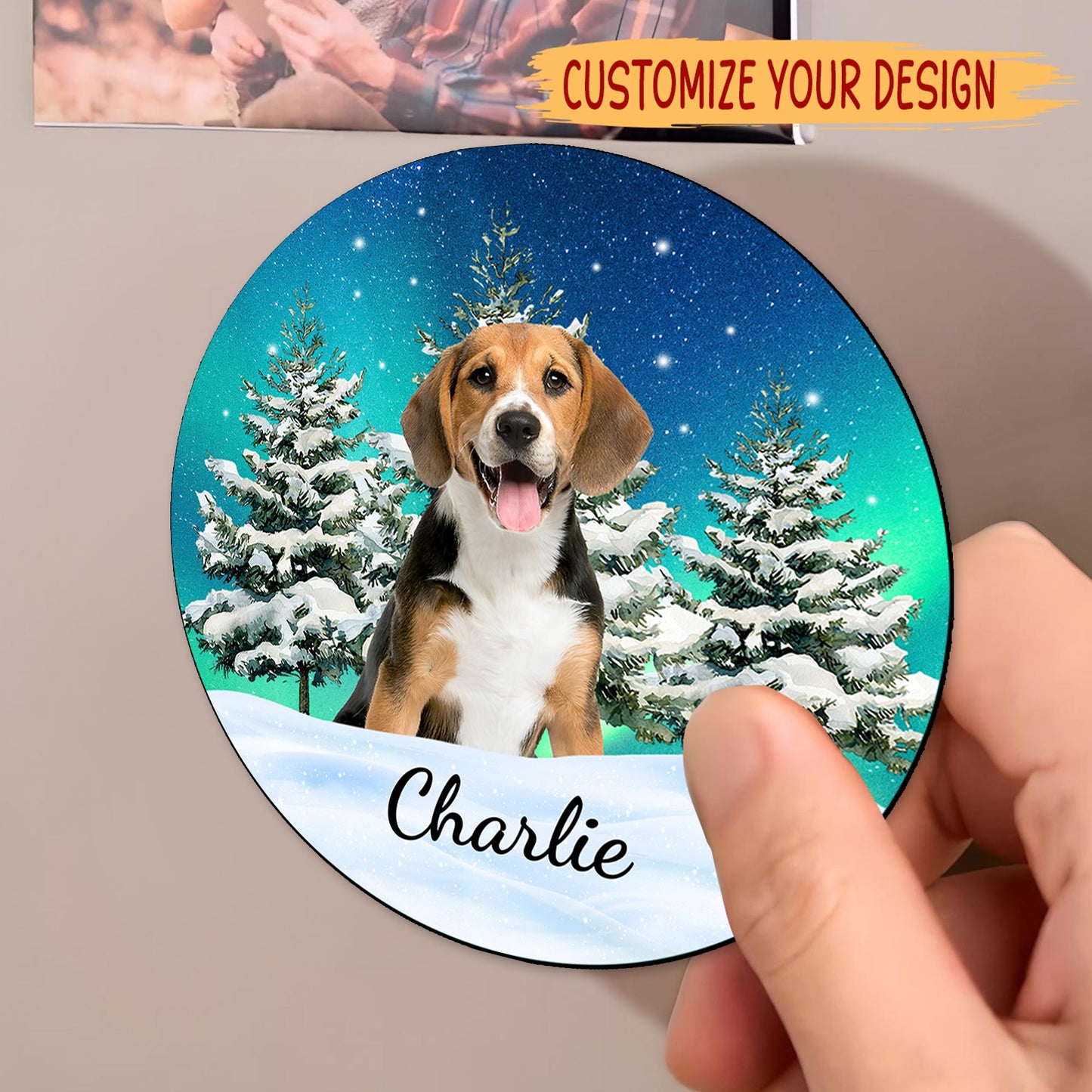 Aimant personnalisé pour animaux de compagnie en hiver enneigé - Aimant de réfrigérateur personnalisé - DOG006_MAGN