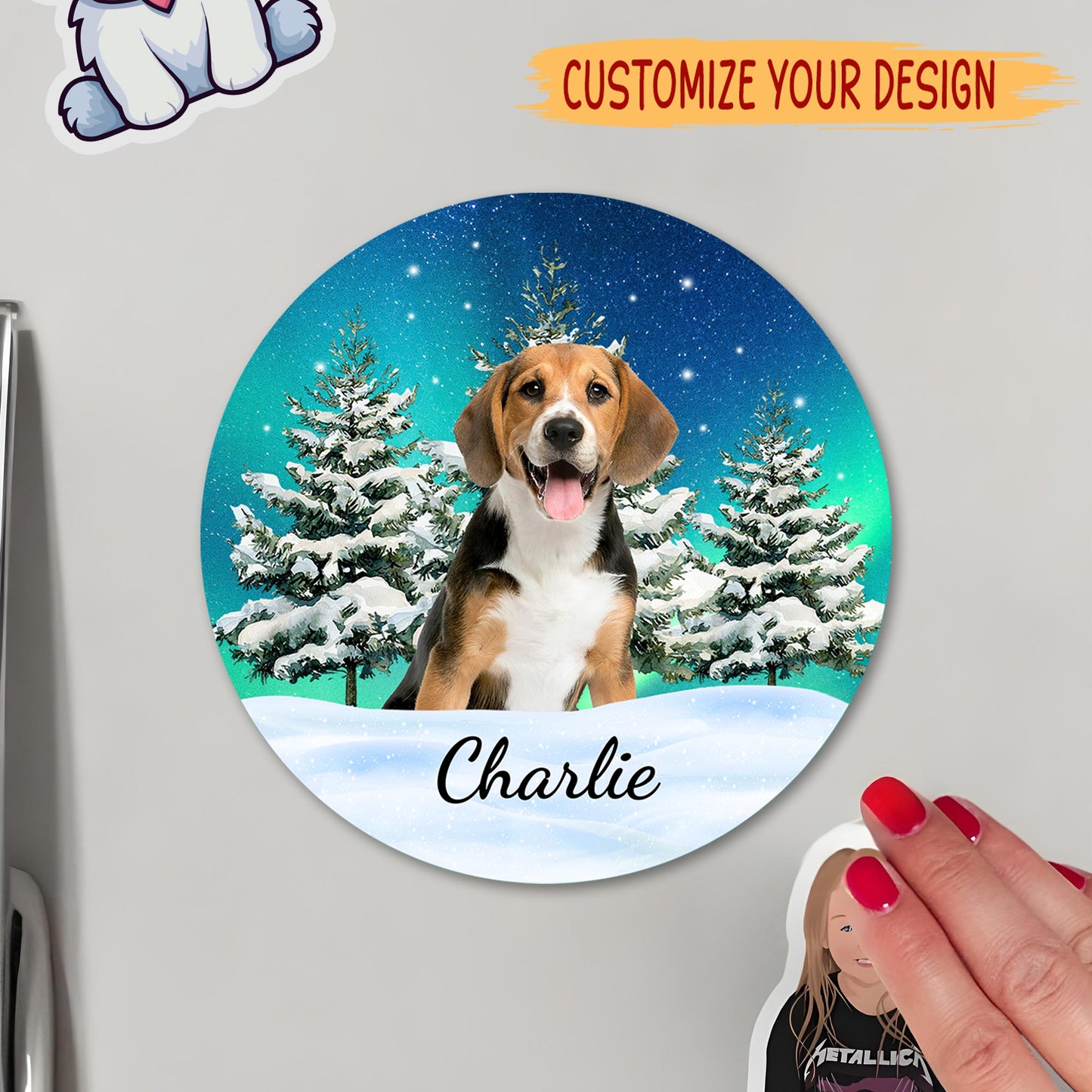 Aimant personnalisé pour animaux de compagnie en hiver enneigé - Aimant de réfrigérateur personnalisé - DOG006_MAGN