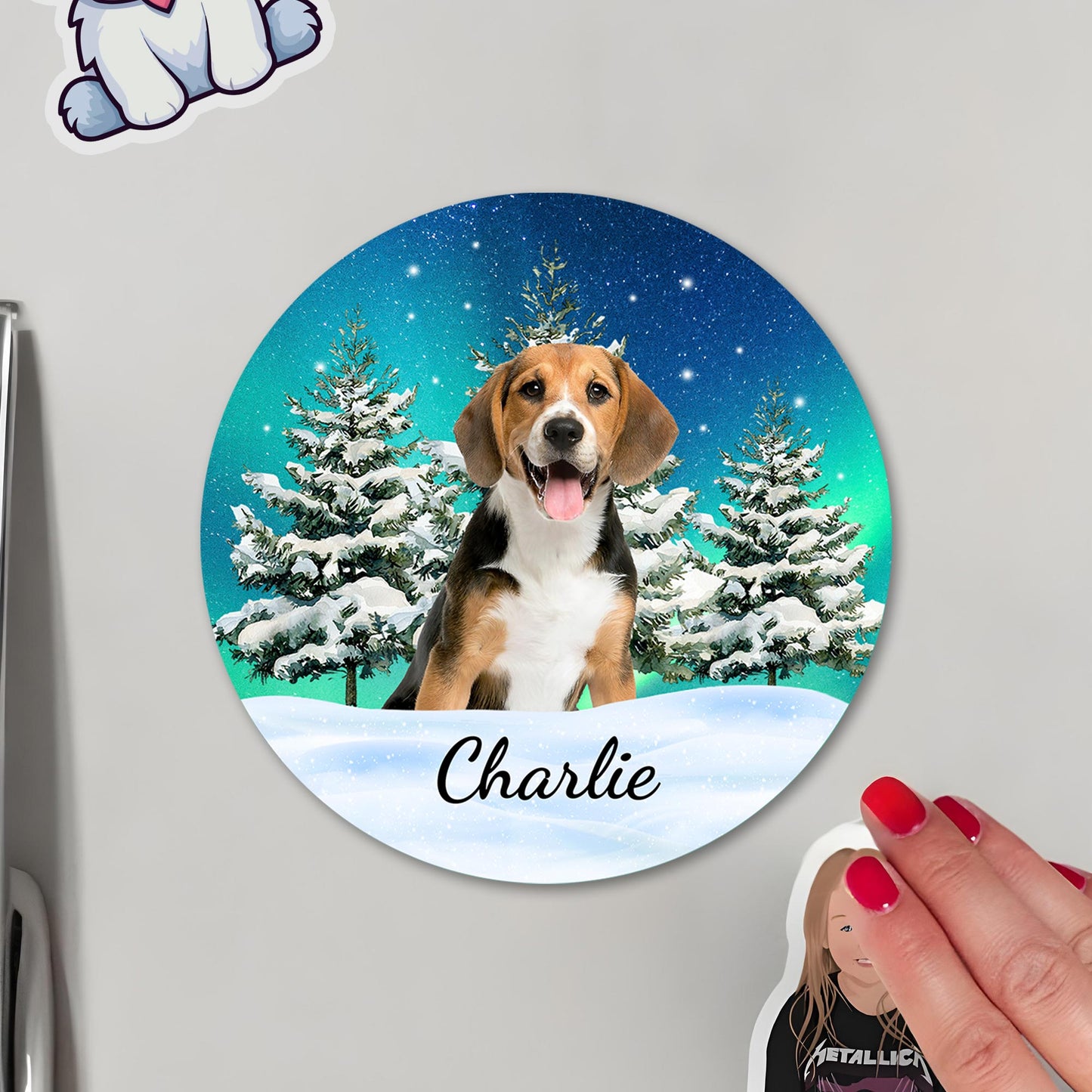 Aimant personnalisé pour animaux de compagnie en hiver enneigé - Aimant de réfrigérateur personnalisé - DOG006_MAGN