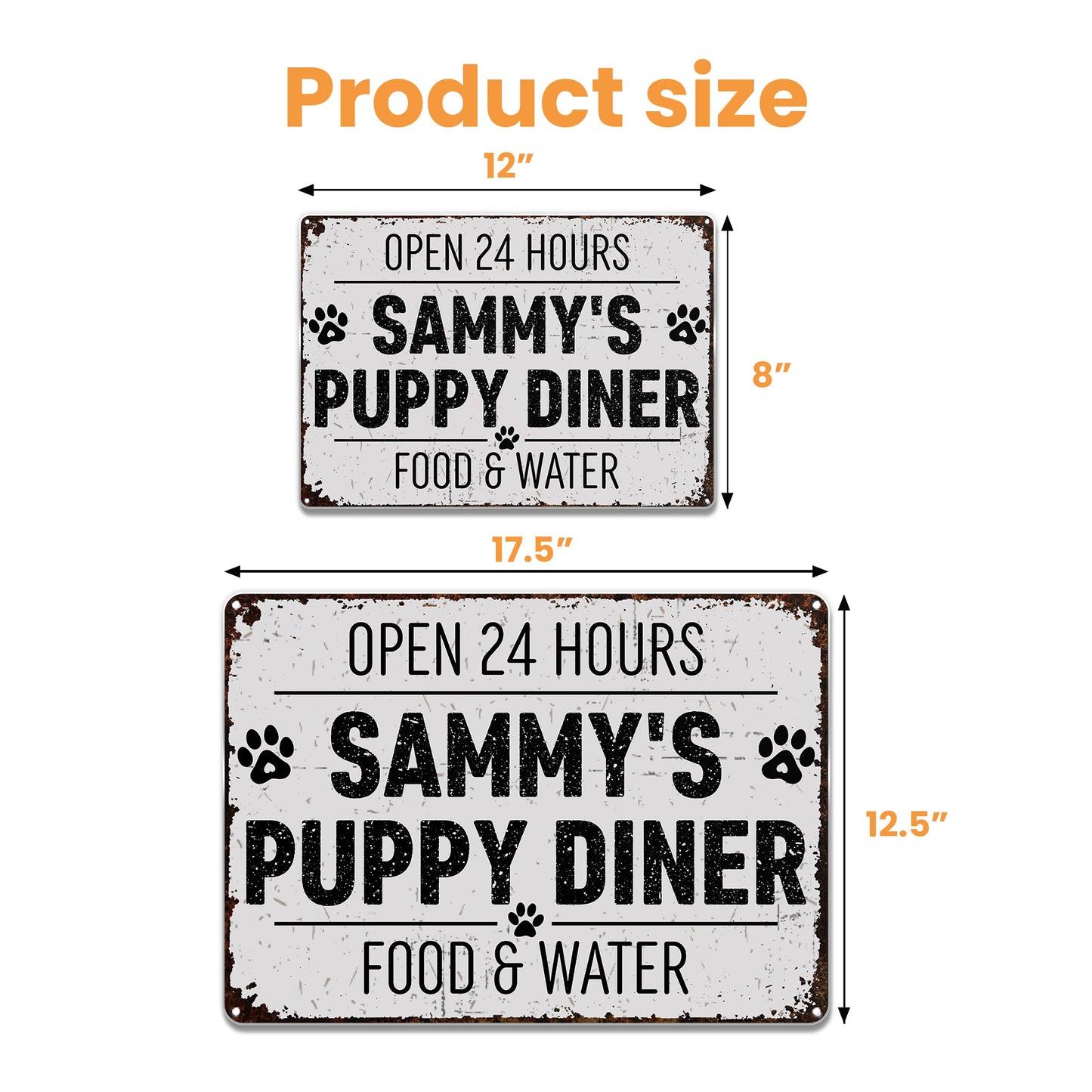 Open 24 Hours Doggy Diner Food And Water - Personalized Metal Sign - DOG012_MSIGN
