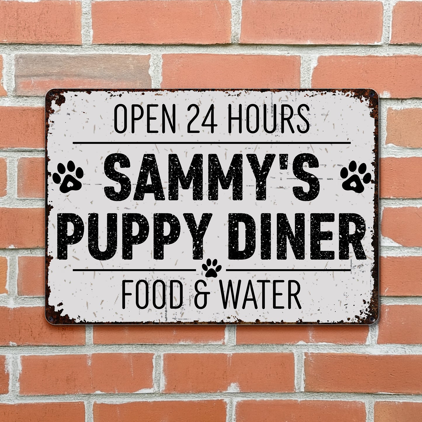 Open 24 Hours Doggy Diner Food And Water - Personalized Metal Sign - DOG012_MSIGN