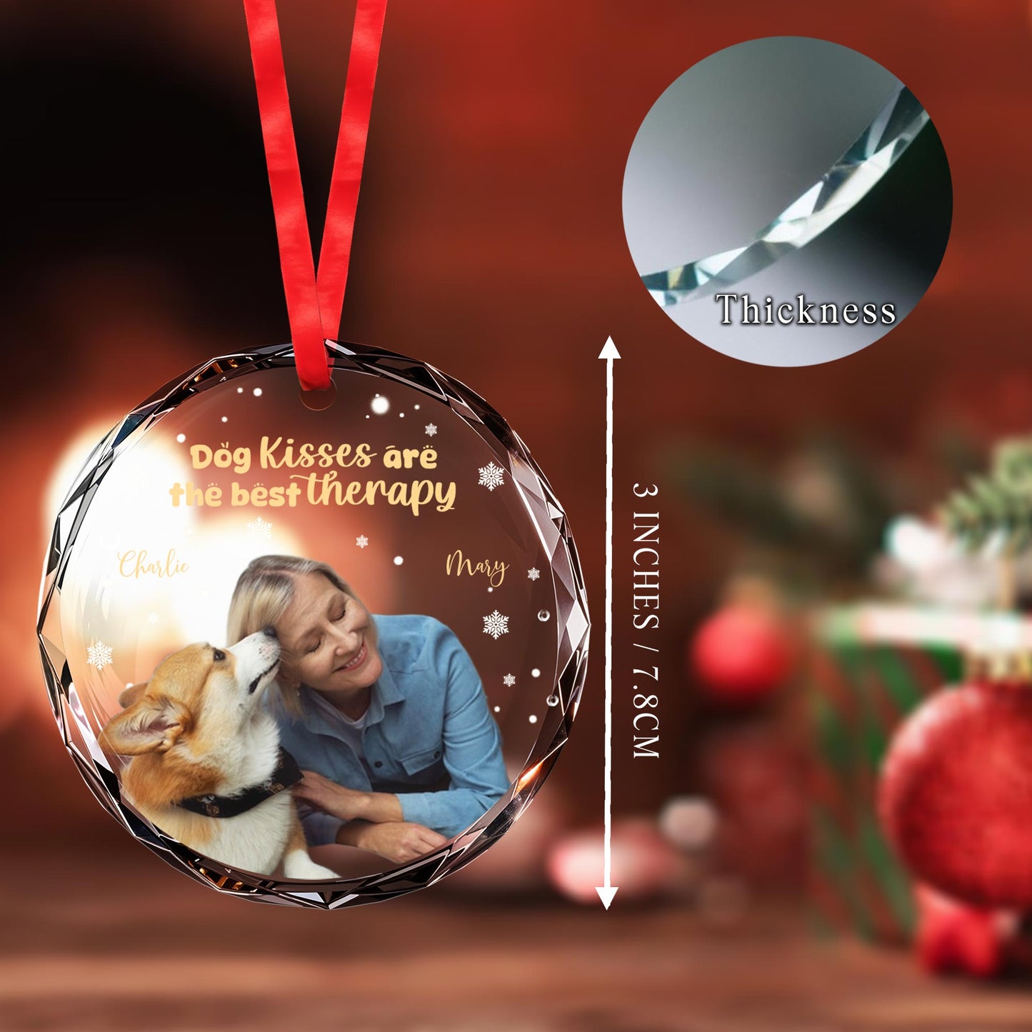Dog Kisses Are The Best Therapy Circle Glass Ornament