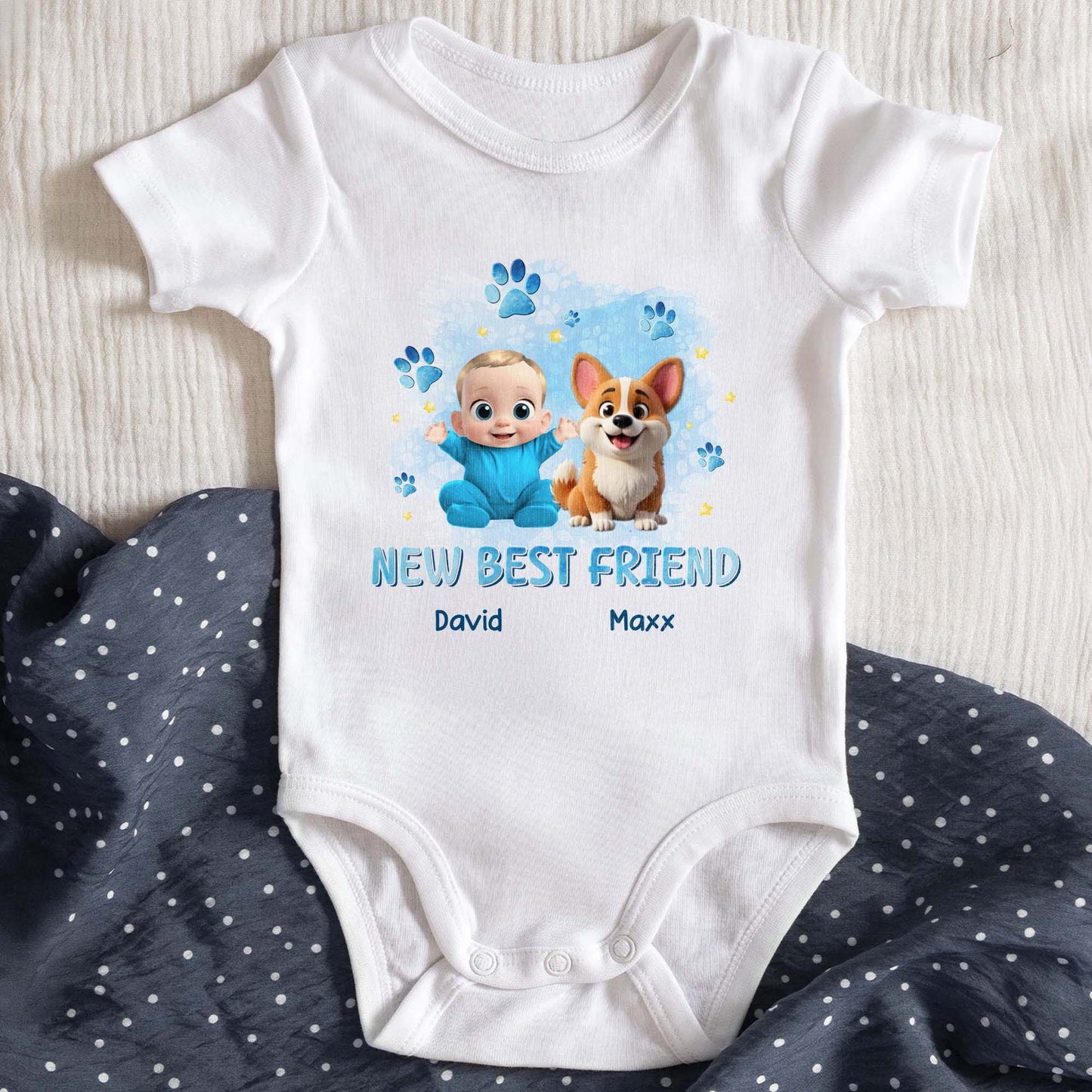 New Best Friend, Baby And Dog With Paw Prints