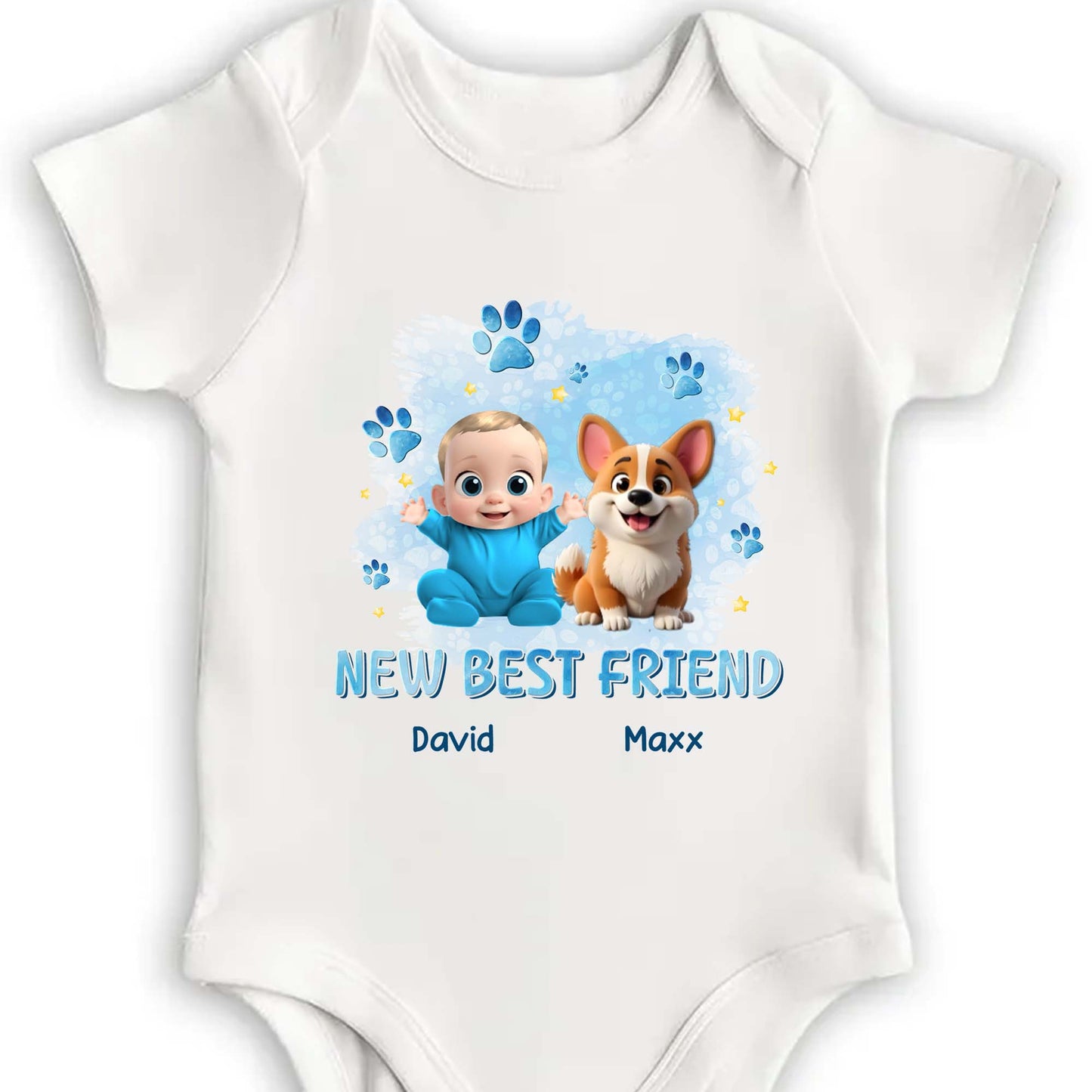 New Best Friend, Baby And Dog With Paw Prints