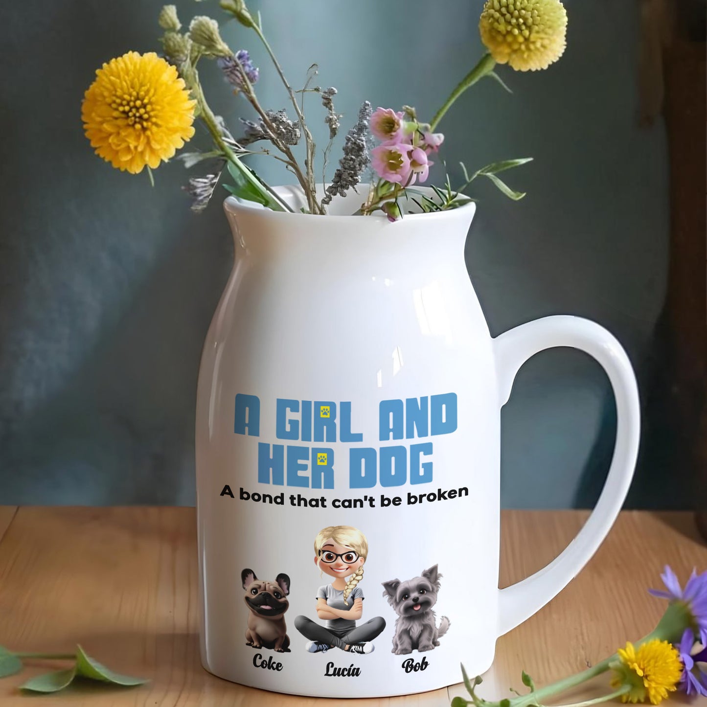 A Girl And Her Dogs, A Bond That Can't Be Broken - Personalized Ceramic Flower Vase - DOG025_CEV